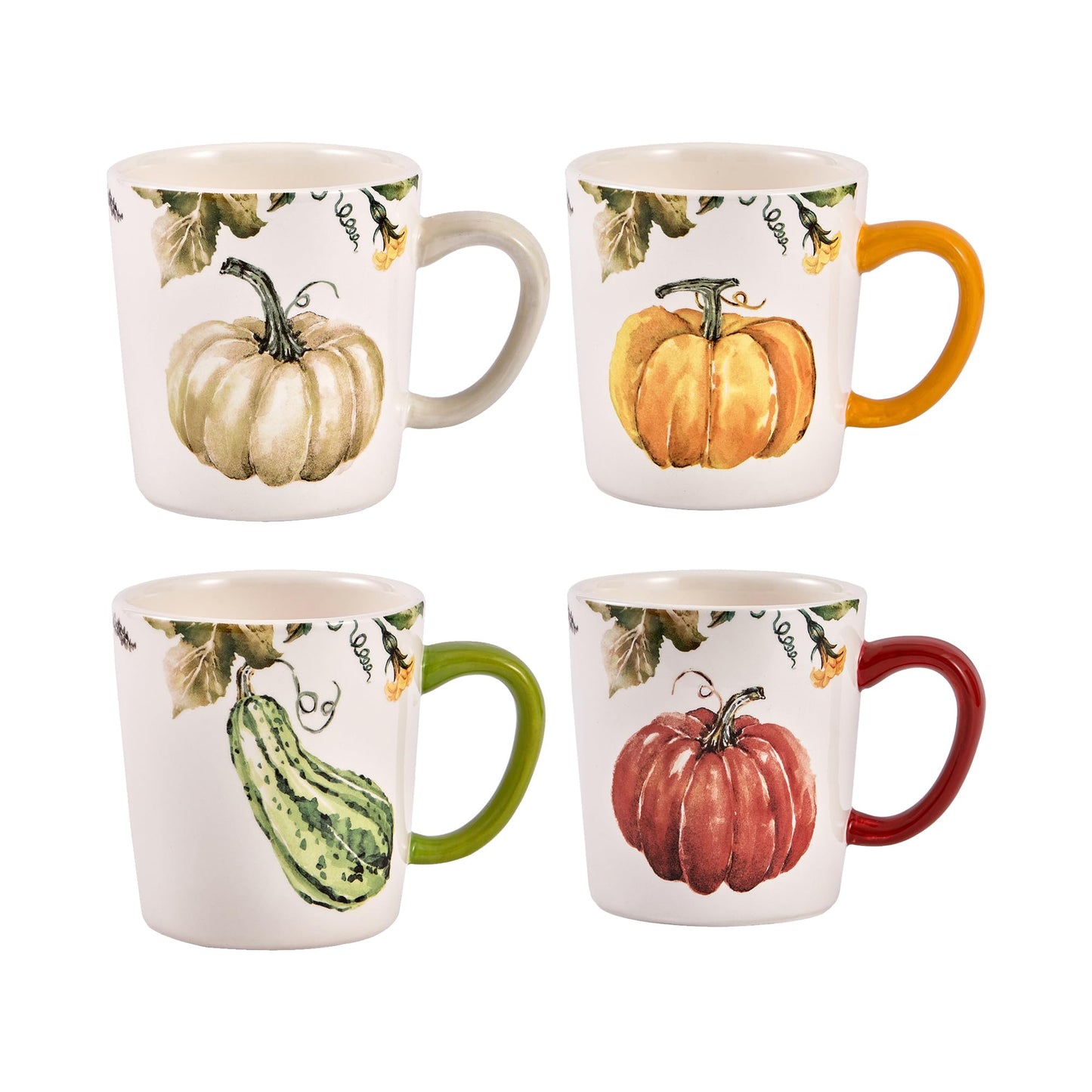 Bico Pumpkin Feast Ceramic Mugs, Set of 4, for Coffee, Tea, Drinks, Microwave & Dishwasher Safe