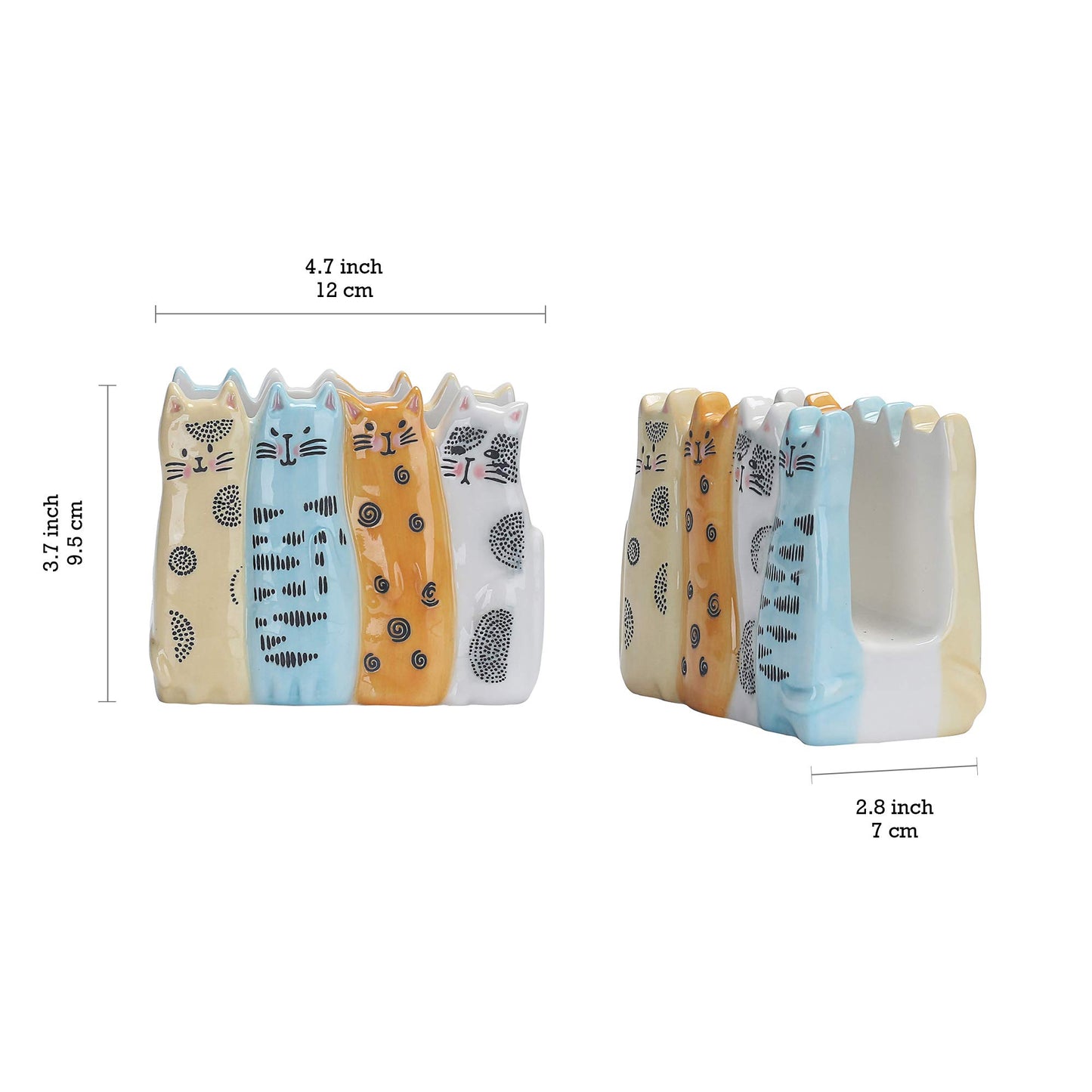 Bico Cartoon Cat Beverage Shallow Napkin Holder, Handpainted Stoneware, Dishwasher Safe