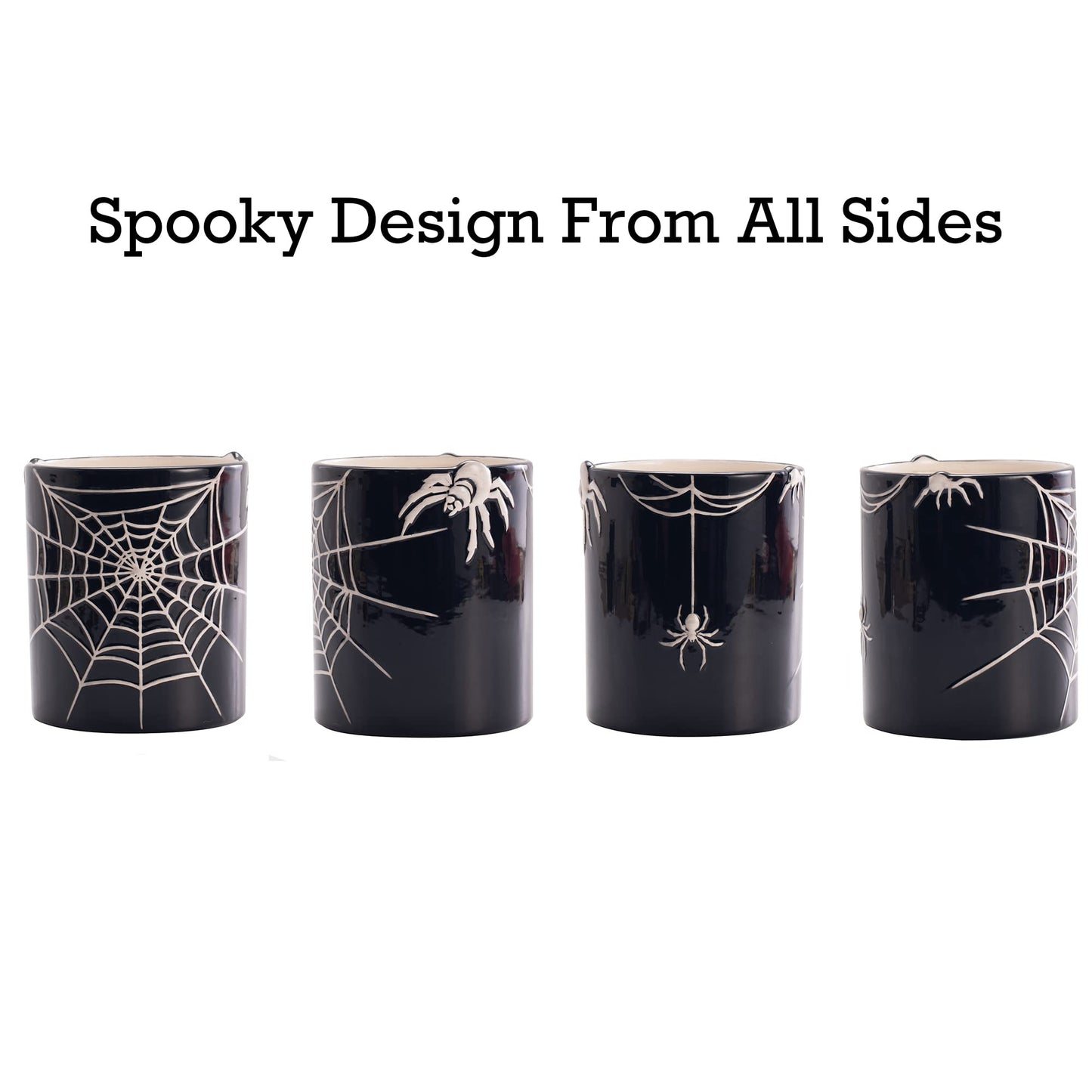 Bico Halloween Spider Web Black Ceramic Utensil Holder, 8.3 x 9.4 inch, for holding and storing your kitchen cultery, Dishwasher Safe