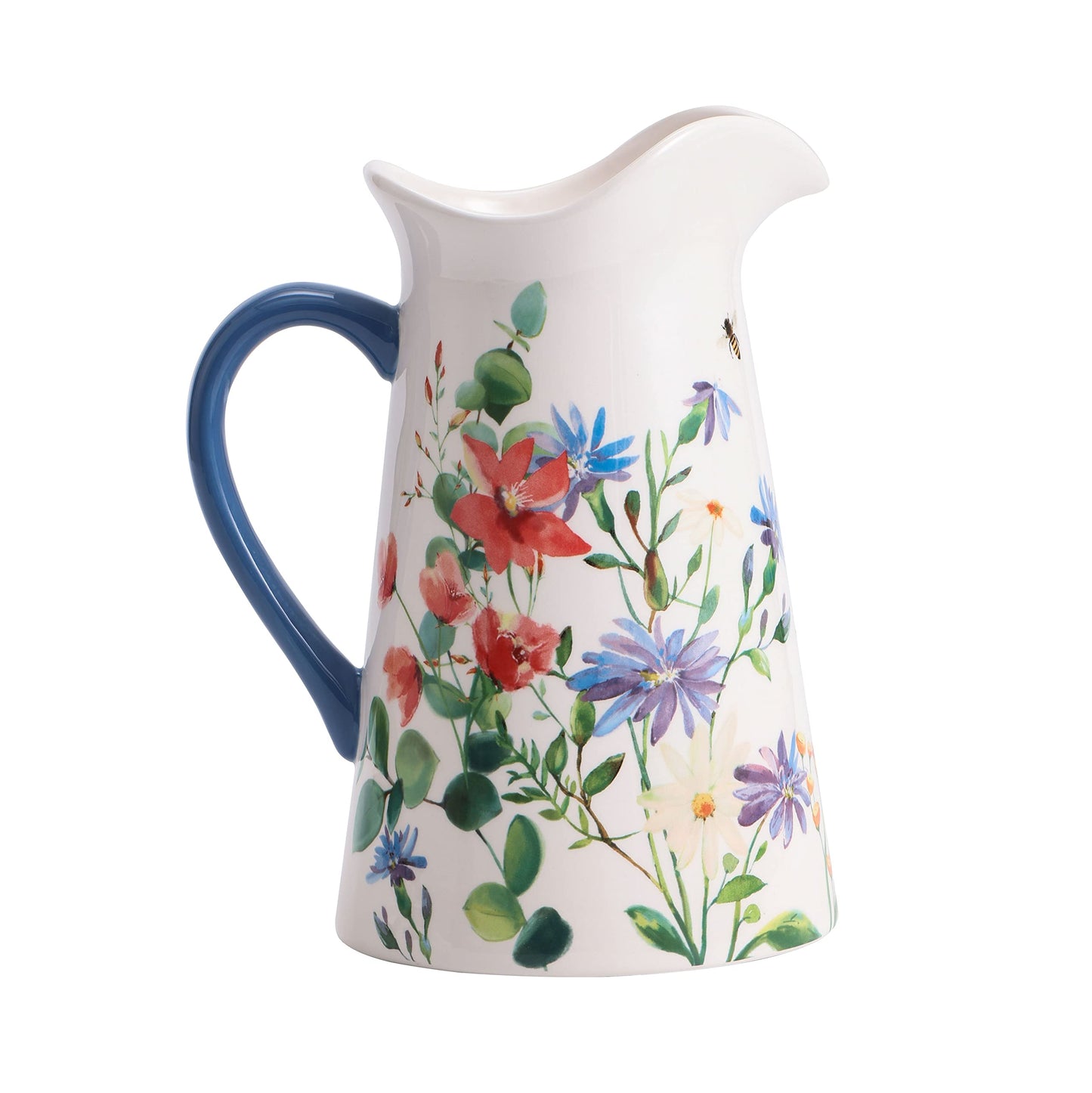 Bico Summer Provence Ceramic 2.5 Quarts Pitcher with Handle, Decorative Vase for Flower Arrangements, Dishwasher Safe