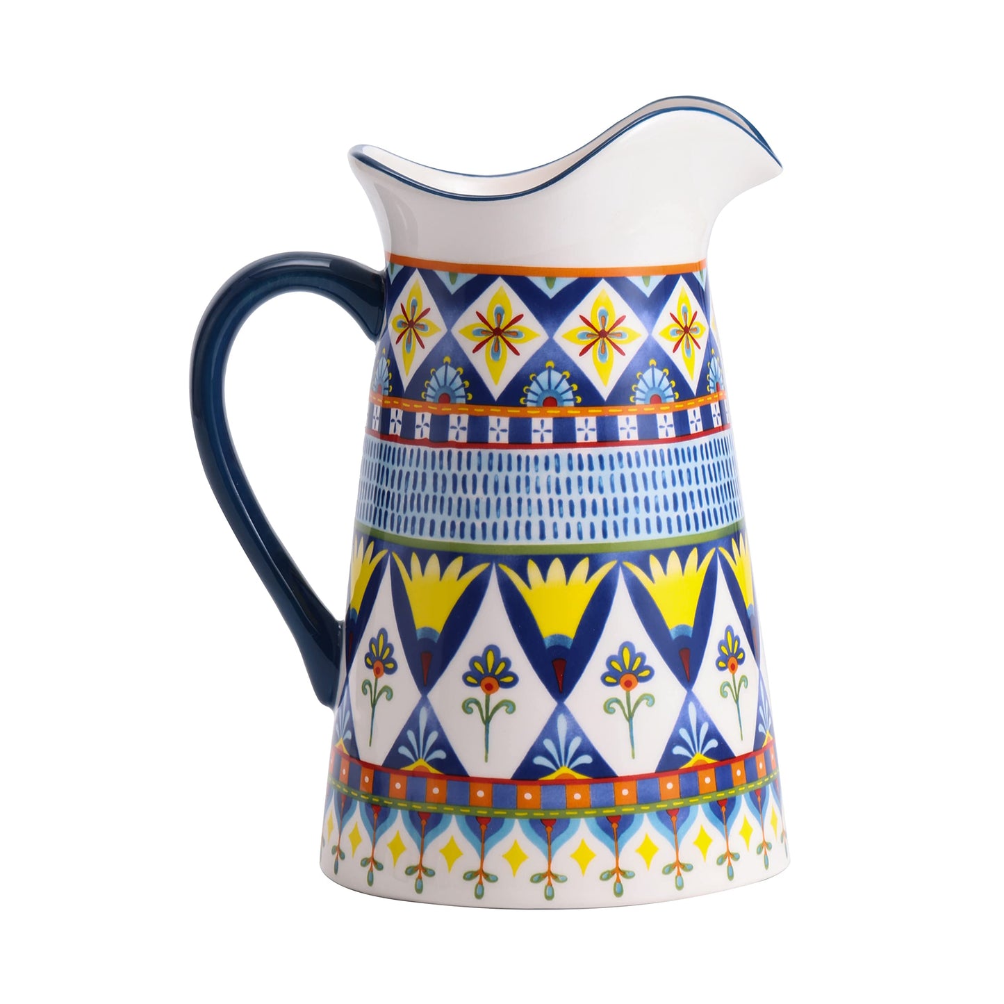 Bico Morocco Ceramic 2.5 Quarts Pitcher with Handle, Decorative Vase for Flower Arrangements, Dishwasher Safe