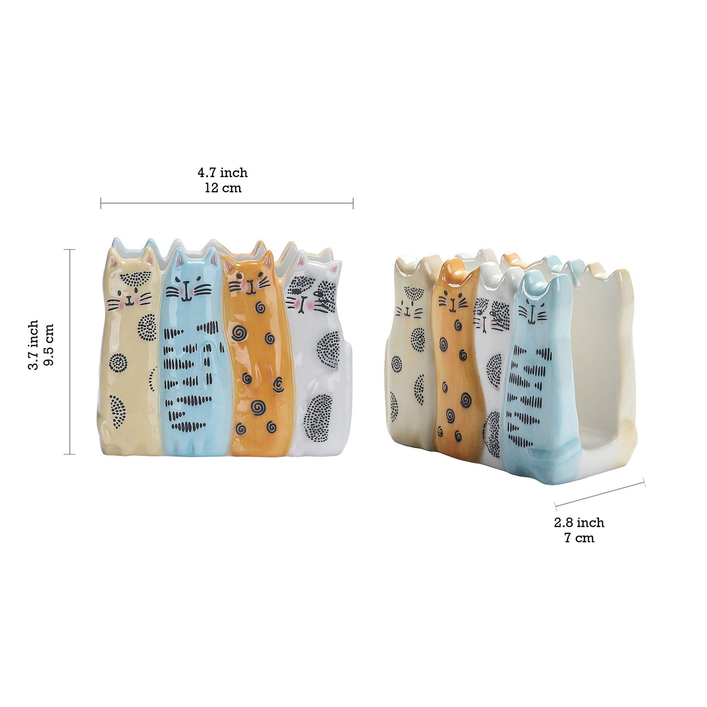 Bico Cartoon Cat Napkin Holder, Handpainted Stoneware, Dishwasher Safe