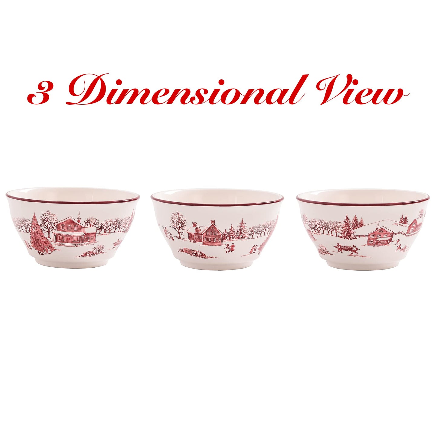 Bico Toile de Jouy Winter Wonderland 25oz Cereal Bowls, Set of 4, for Pasta, Salad, Cereal, Soup & Microwave & Dishwasher Safe