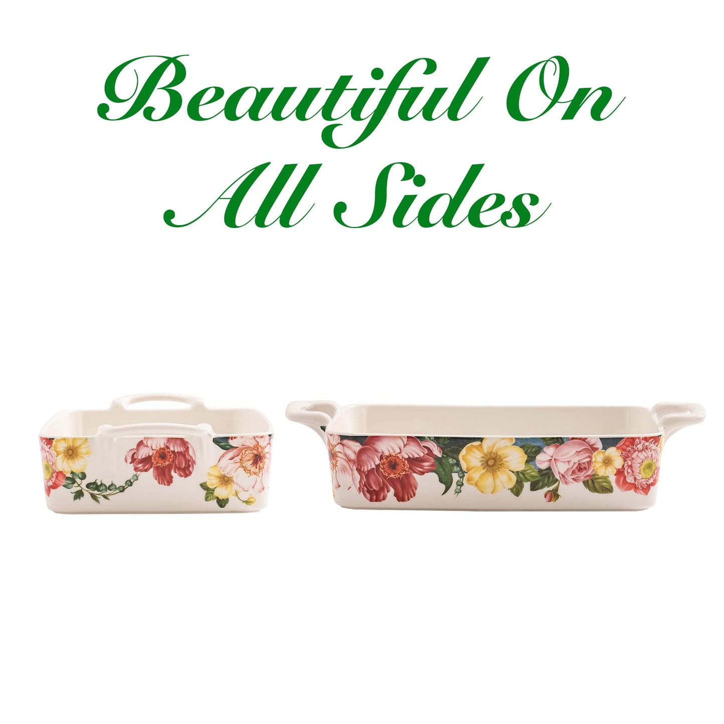 Bico Peony Haven Stoneware Baking Dish Set, Non-stick Lasagna Pan, Large Rectangular Baking Pan, Casserole Dish, Microwave, Dishwasher and Oven Safe