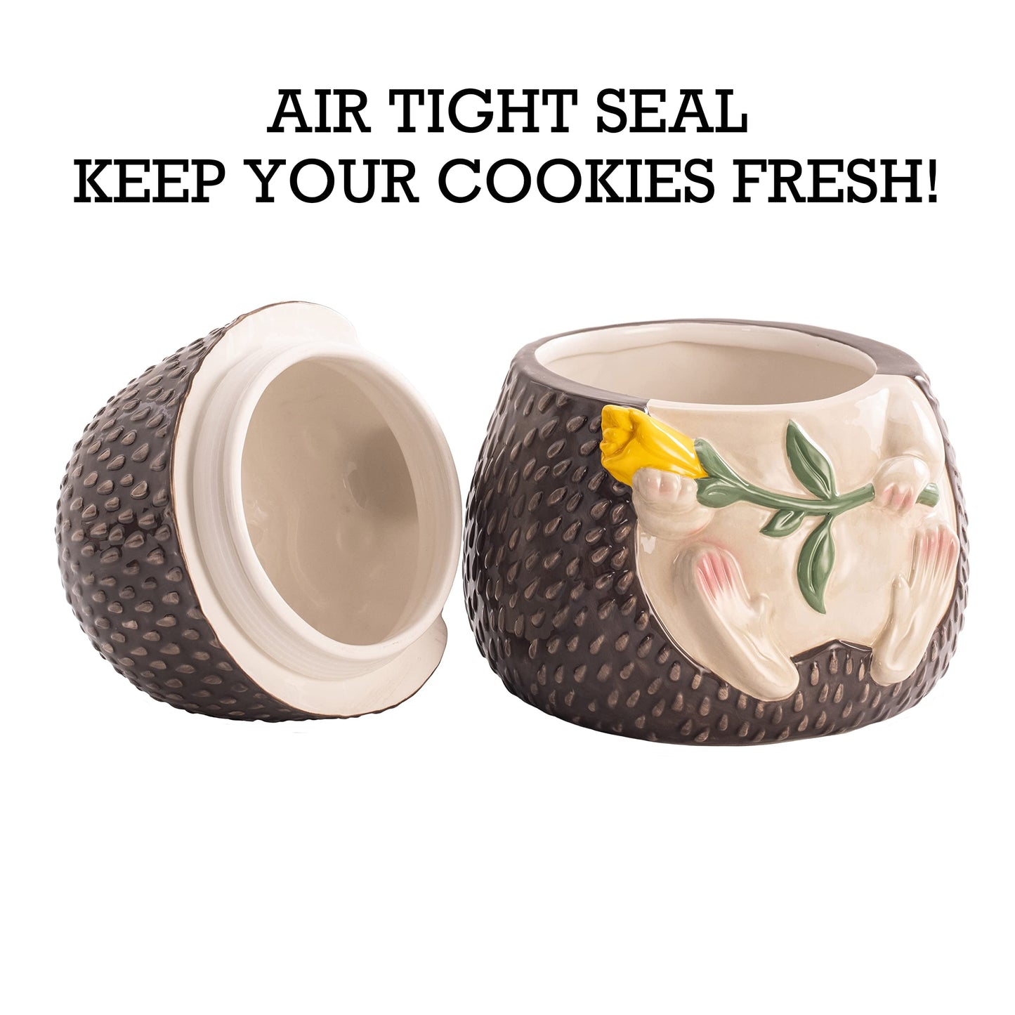 Bico Hedgehog 9.6 inch Air Tight Ceramic Cookie Jar, Dishwasher Safe