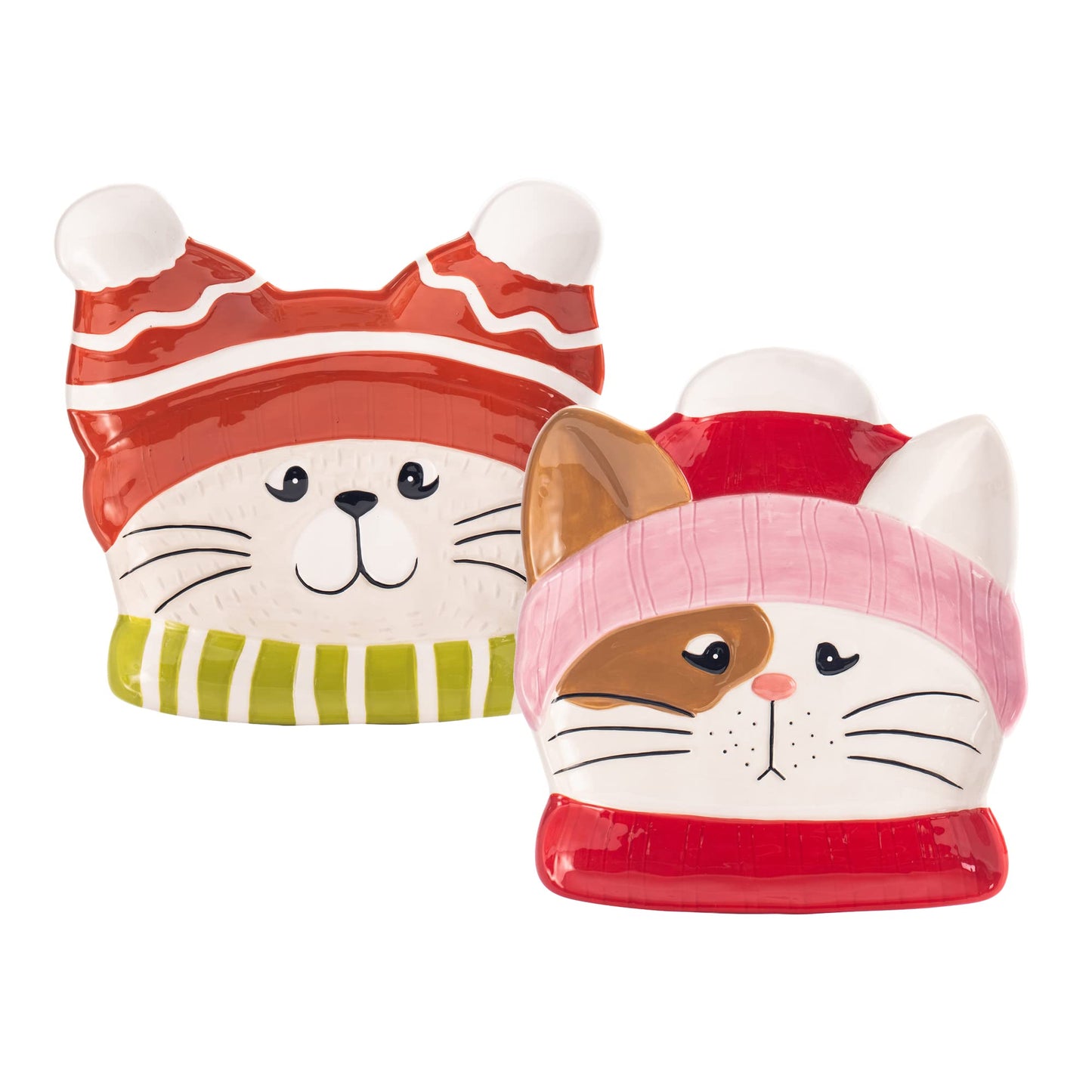 Bico Knitted Kitten Ceramic Appetizer Plates Set, Set of 2, Microwave and Dishwasher Safe