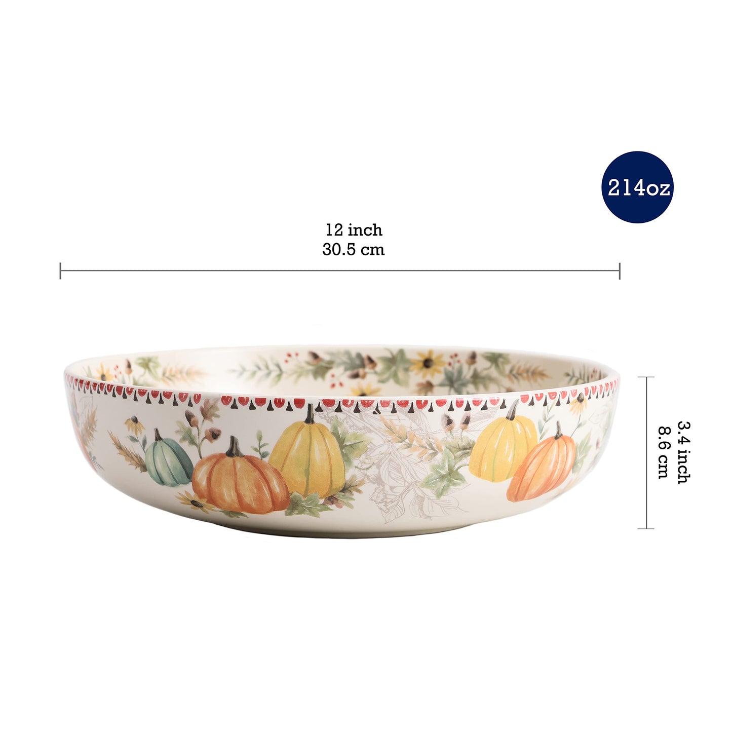 Bico Blessing Season Ceramic Pasta Bowl, Set of 5(1 unit 214oz, 4 units 35oz), for Pasta, Salad, Microwave & Dishwasher Safe, House Warming Gift