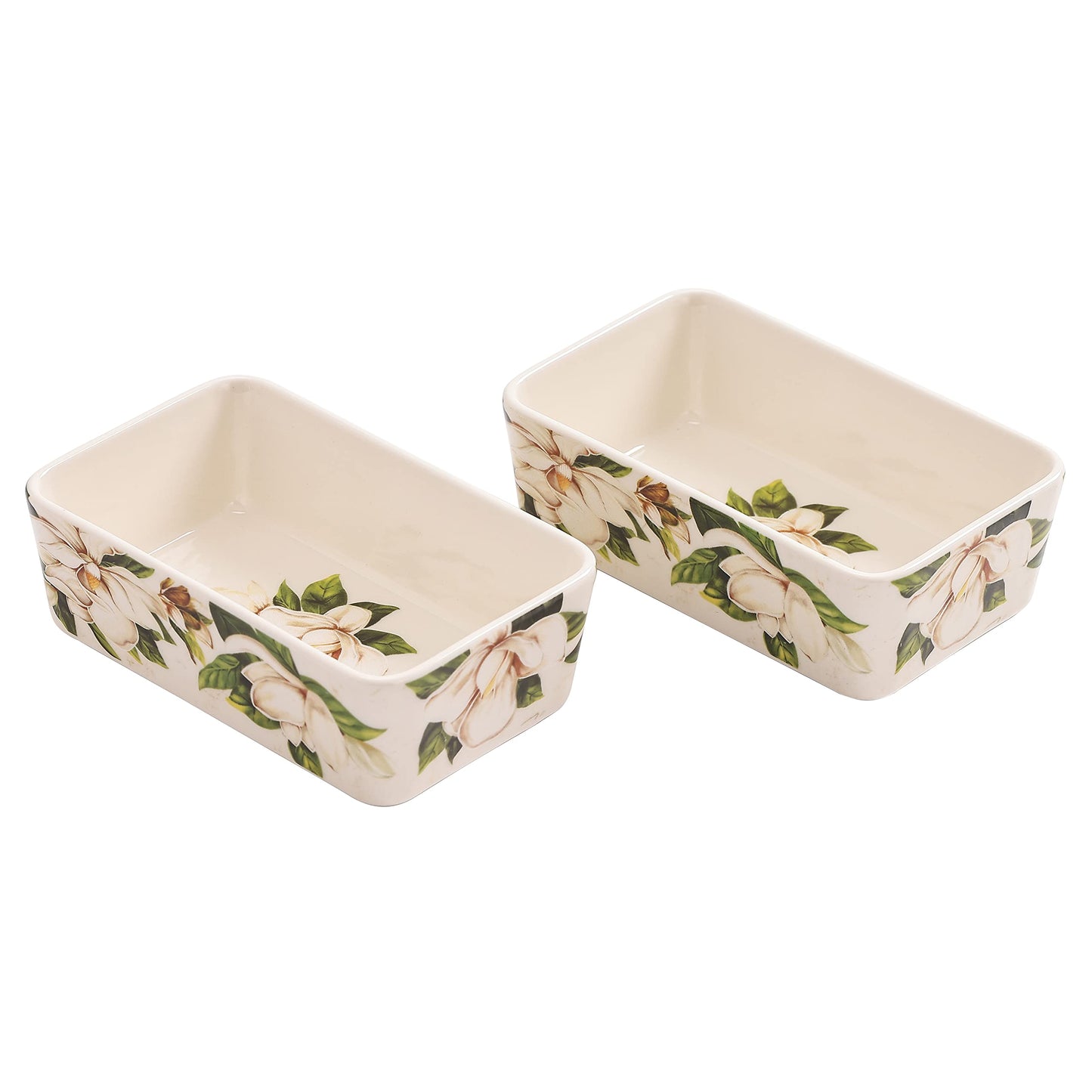 Bico Magnolia Floral Stoneware Casserole Dish Set, Set of 2, Lasagna Pan, Rectangular Baking Pan, Small Baking Dish, Microwave, Dishwasher and Oven Safe