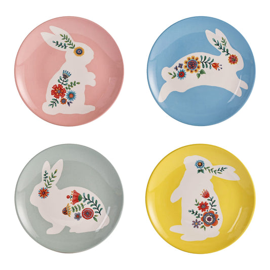 Bico Vintage Floral Bunny Ceramic Salad Plates, 8.75 inch, Set of 4, for Salad, Appetizer, Microwave & Dishwasher Safe
