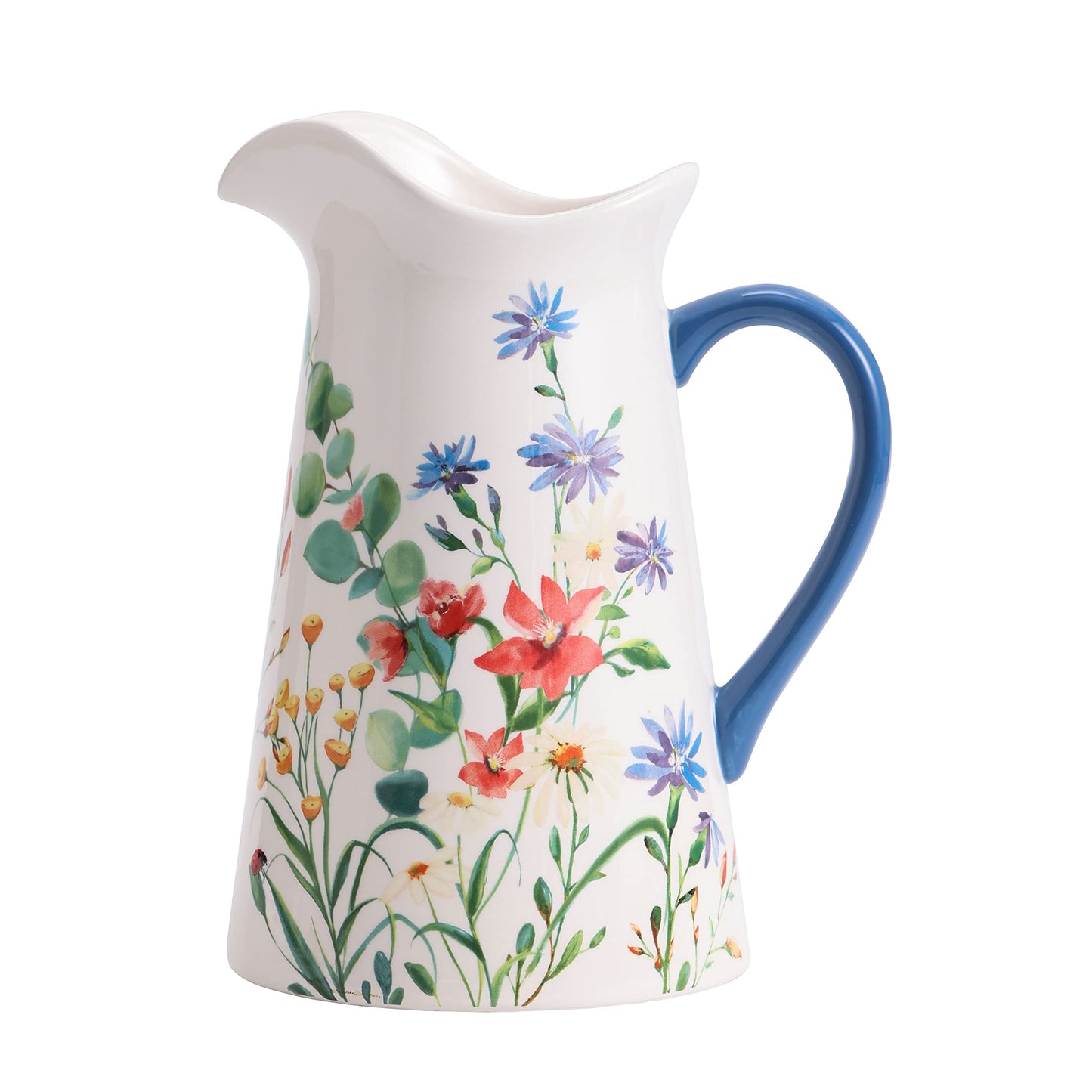 Bico Summer Provence Ceramic 2.5 Quarts Pitcher with Handle, Decorative Vase for Flower Arrangements, Dishwasher Safe