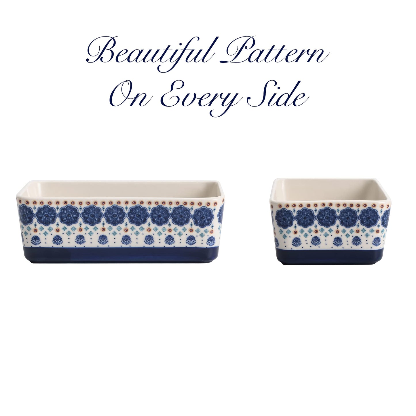 Bico Blue Talavera Stoneware Casserole Dish, Set of 2, Lasagna Pan, Rectangular Baking Pan, Small Baking Dish, Microwave, Dishwasher and Oven Safe