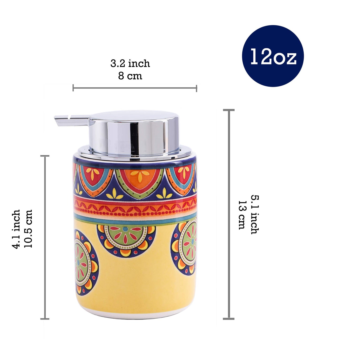 Bico Tunisian Ceramic 12oz Soap Dispenser, with Removable Pump, Ideal for Kitchen soap, Bathroom Soap, Lotion and Essential Oil