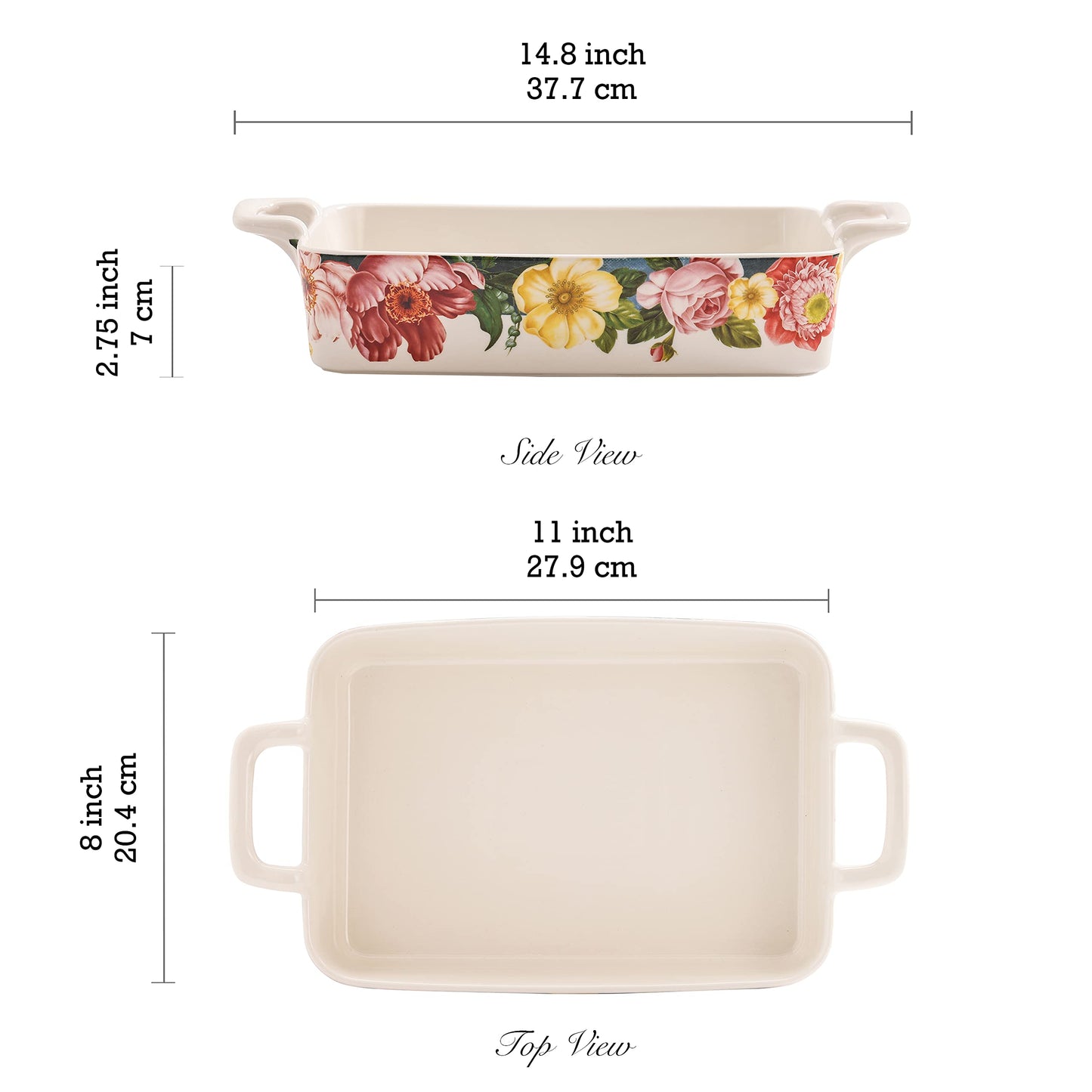 Bico Peony Haven Stoneware Baking Dish Set, Non-stick Lasagna Pan, Large Rectangular Baking Pan, Casserole Dish, Microwave, Dishwasher and Oven Safe