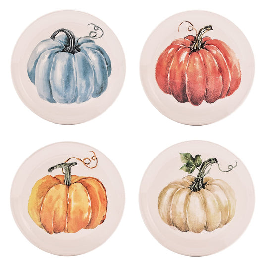 Bico Pumpkin Feast Ceramic Salad Plates, 8.75 inch, Set of 4, for Salad, Appetizer, Microwave & Dishwasher Safe