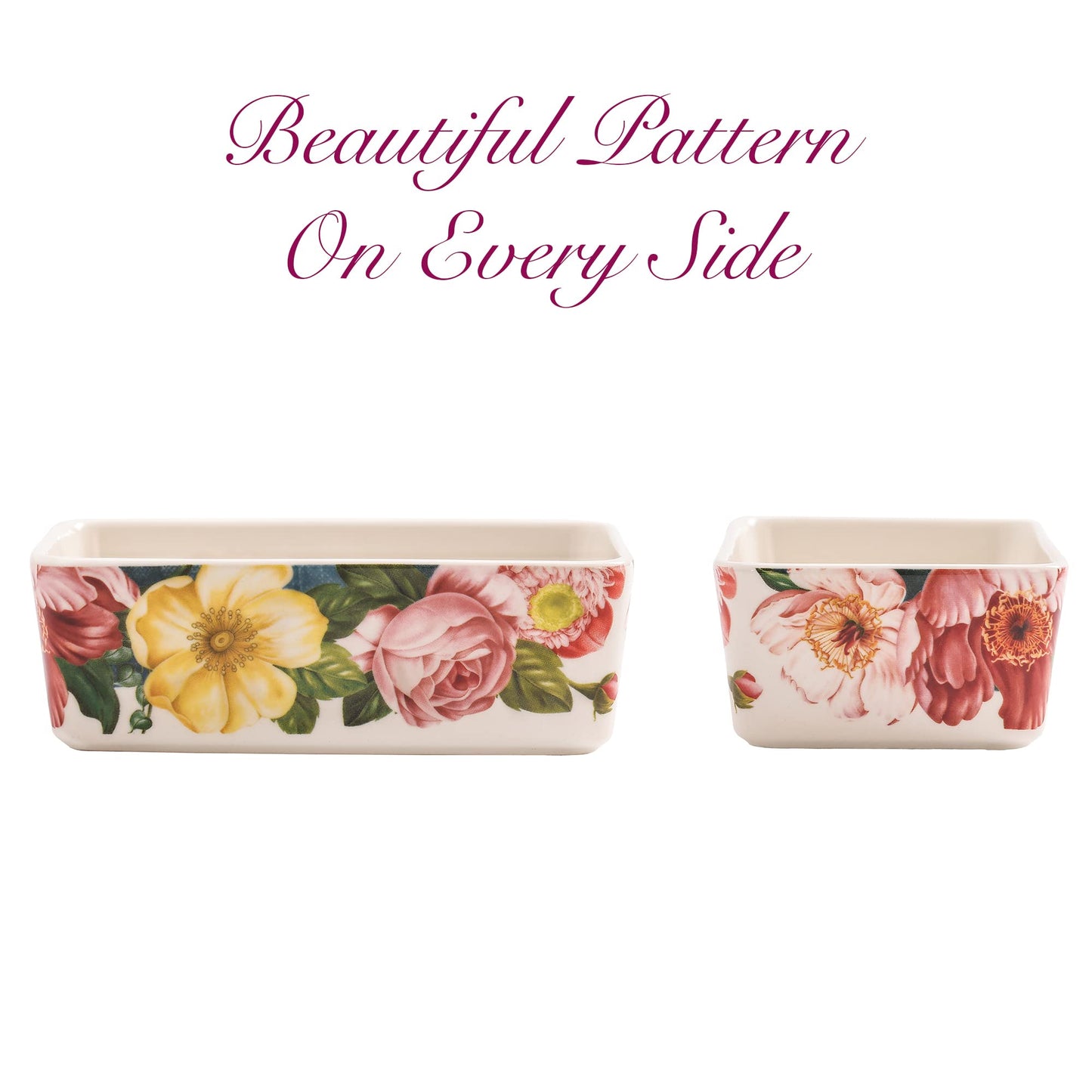 Bico Peony Heaven Stoneware Casserole Dish Set, Set of 2, Lasagna Pan, Rectangular Baking Pan, Small Baking Dish, Microwave, Dishwasher and Oven Safe