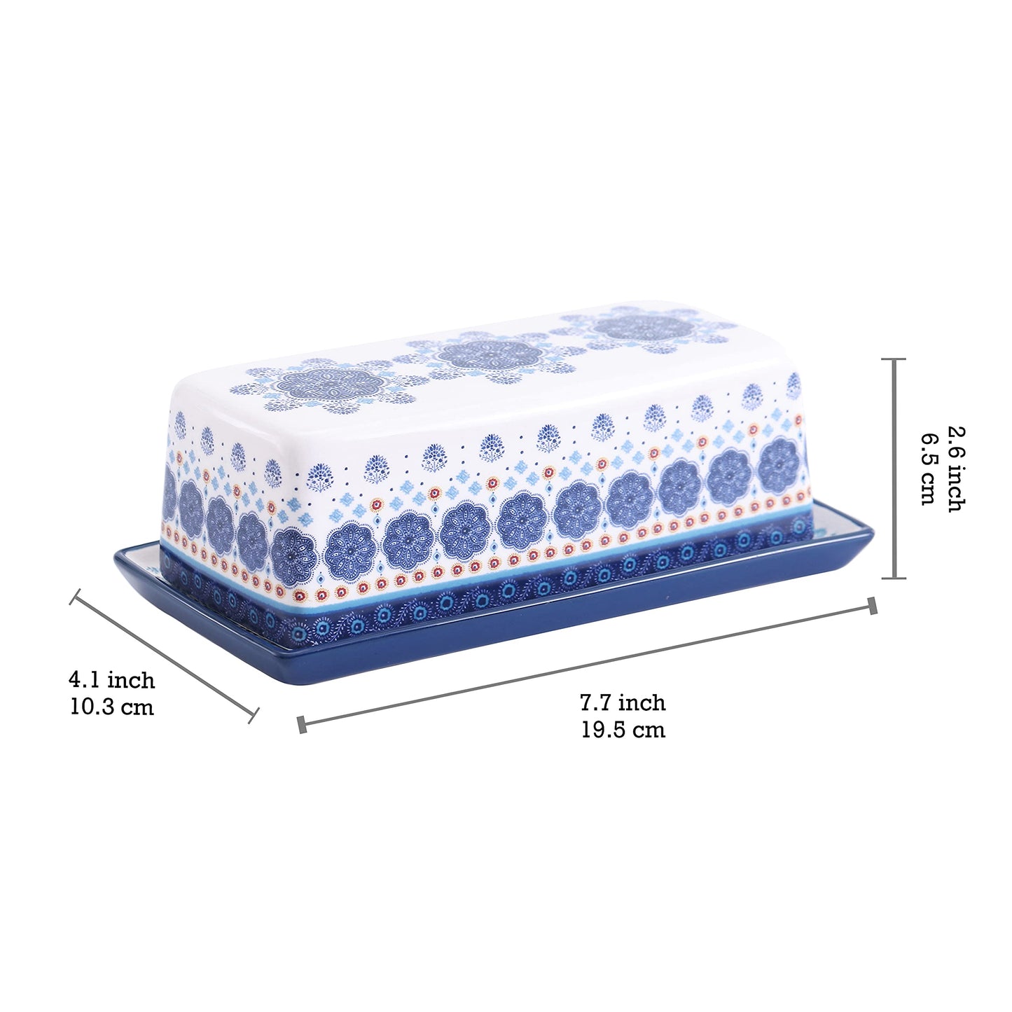 Bico Blue Talavera Ceramic Butter Dish with Lid, Butter Keeper for Counter, Kitchen, Dishwasher Safe