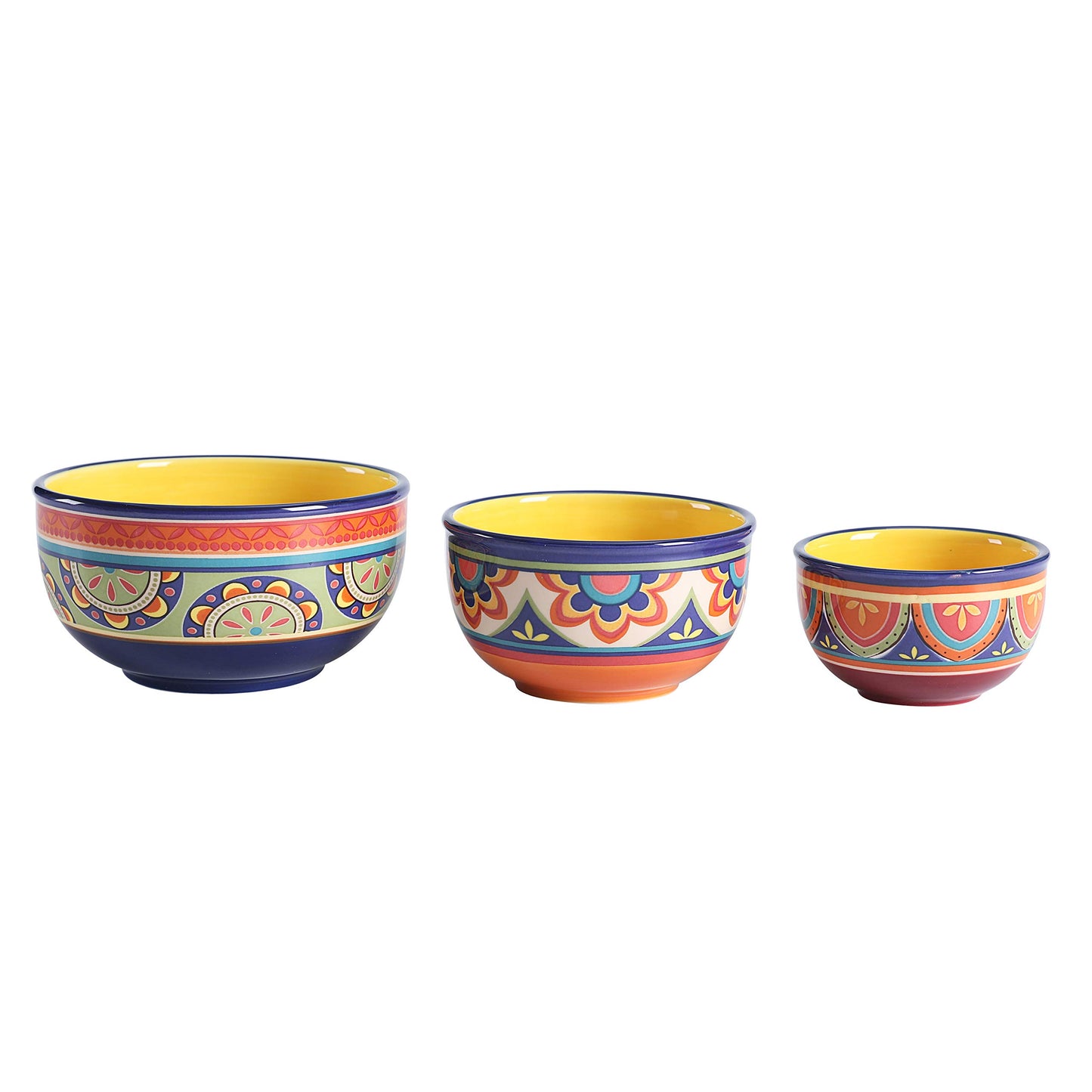 Bico Tunisian Ceramic Bowl with Air Tight Lid Set of 3(27oz, 18oz, 9oz each), Prep bowls, Food Storage Bowl for Salad, Snacks, Fruits, Microwave and Dishwasher Safe