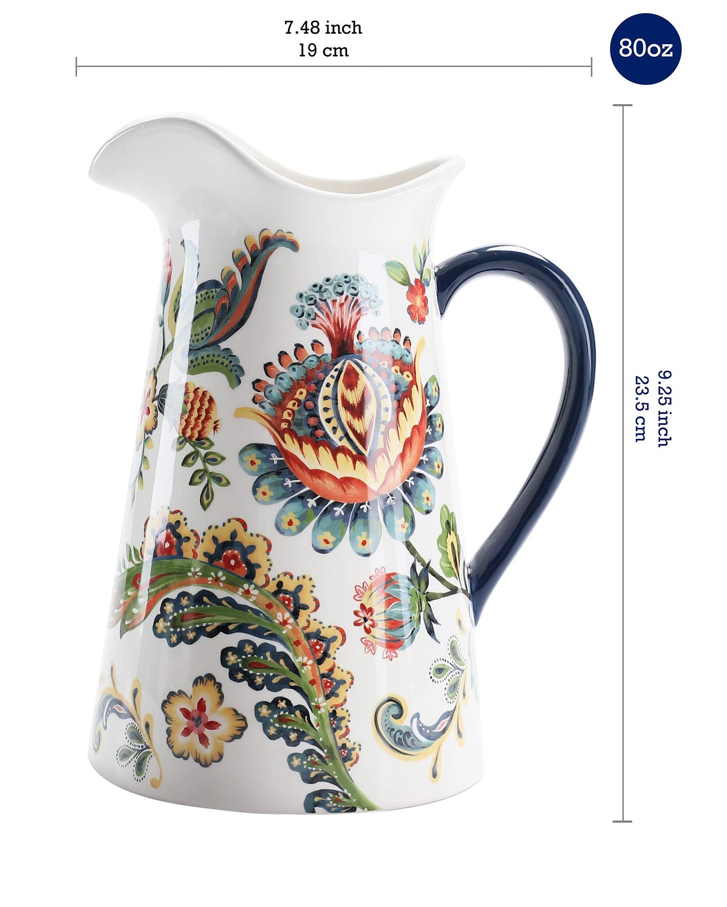 Bico Protea Cynaroides Ceramic 2.5 Quarts Pitcher with Handle, Decorative Vase for Flower Arrangements, Dishwasher Safe