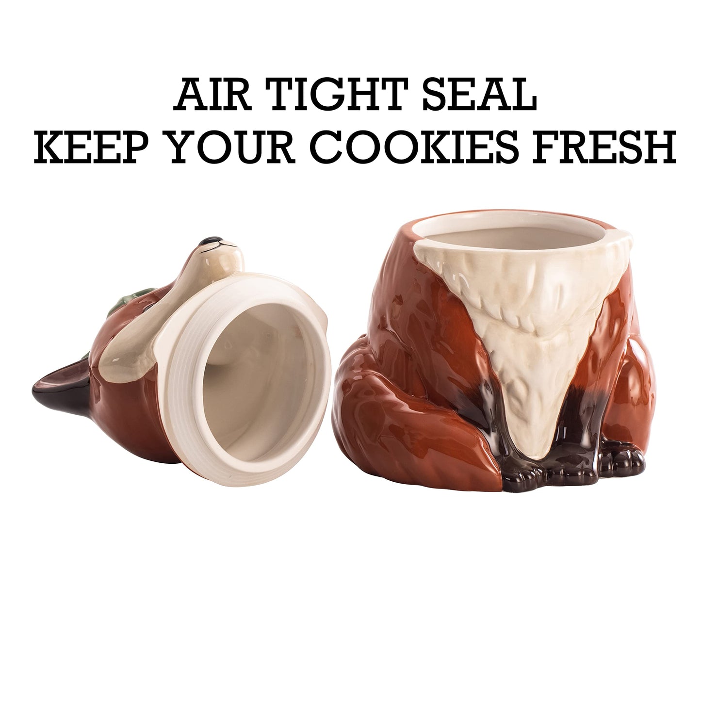 Bico Fox 10.6 inch Air Tight Ceramic Cookie Jar, Dishwasher Safe