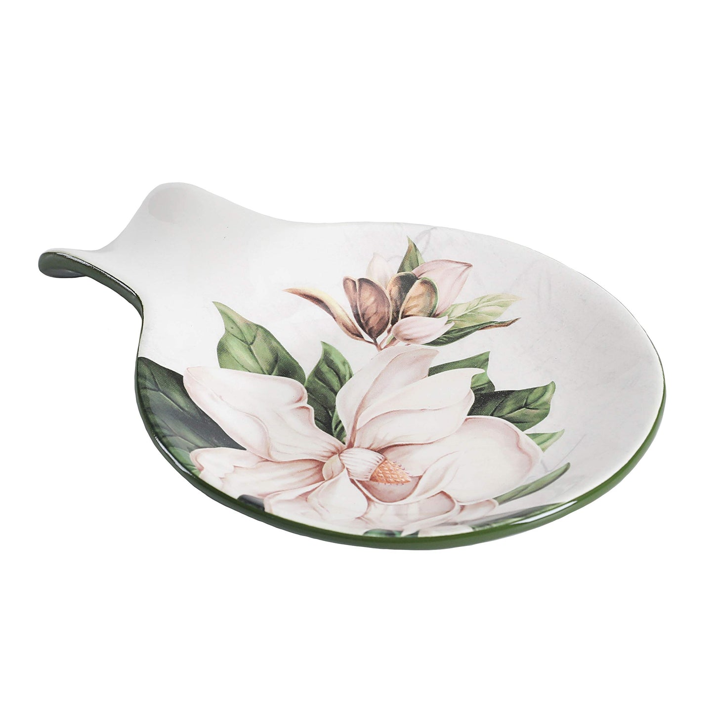 Bico Magnolia Floral Ceramic Spoon Rest, House Warming Gift, Dishwasher Safe