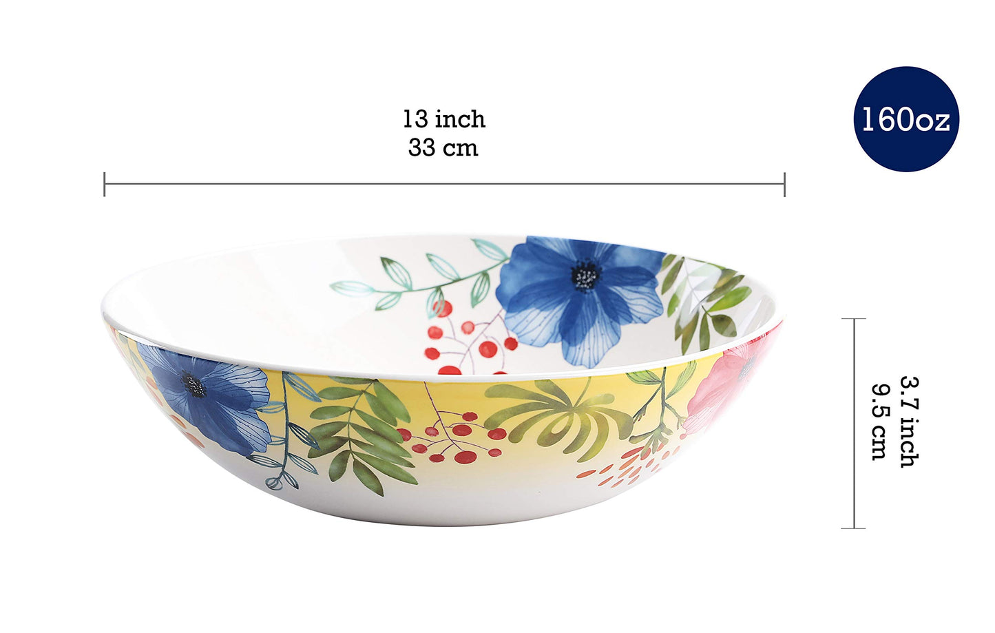 Bico Flower Carnival Ceramic 13 inch Serving Bowl, Microwave & Dishwasher Safe