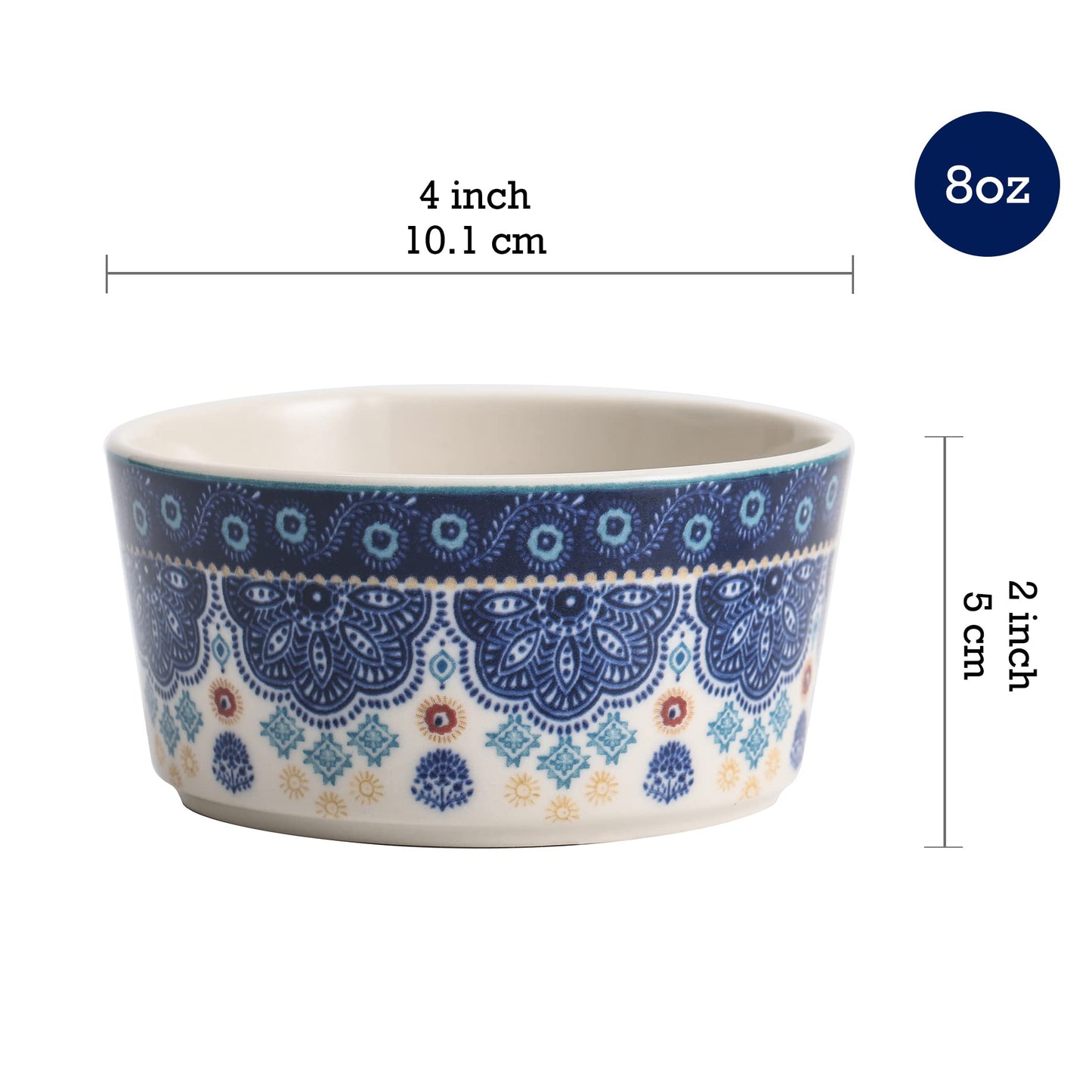 Bico Blue Talavera Stoneware 8oz Ramekin Set, Set of 4, Round Baking Bowl for Pudding, Creme Brulee, Souffle, Microwave, Dishwasher and Oven Safe