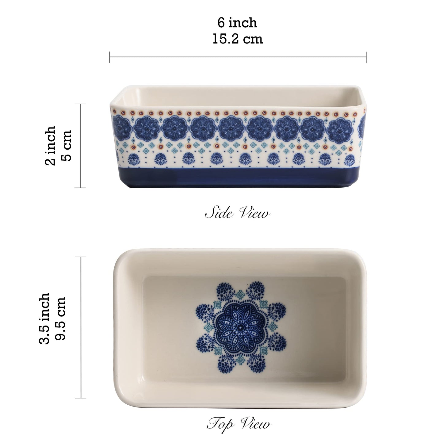 Bico Blue Talavera Stoneware Casserole Dish, Set of 2, Lasagna Pan, Rectangular Baking Pan, Small Baking Dish, Microwave, Dishwasher and Oven Safe