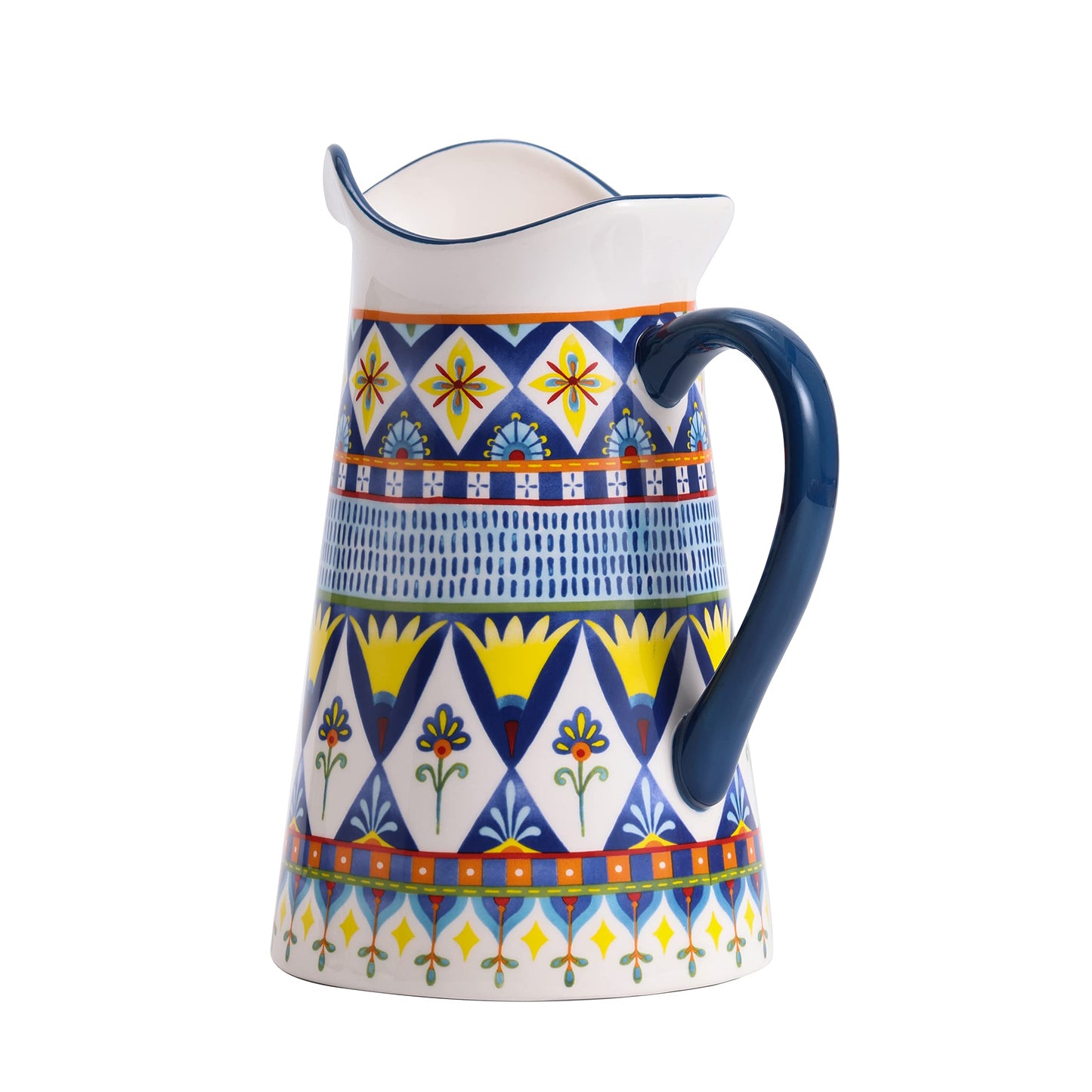 Bico Morocco Ceramic 2.5 Quarts Pitcher with Handle, Decorative Vase for Flower Arrangements, Dishwasher Safe