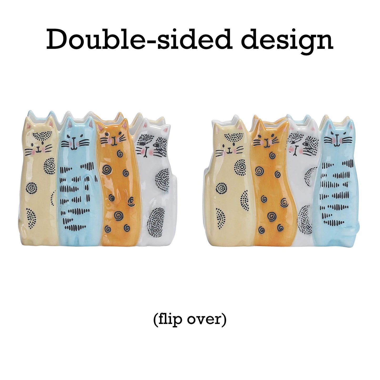 Bico Cartoon Cat Beverage Shallow Napkin Holder, Handpainted Stoneware, Dishwasher Safe