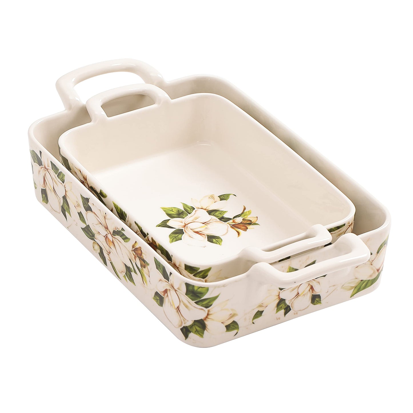 Bico Magnolia Floral Stoneware Baking Dish Set, Non-stick Lasagna Pan, Large Rectangular Baking Pan, Casserole Dish, Microwave, Dishwasher and Oven Safe