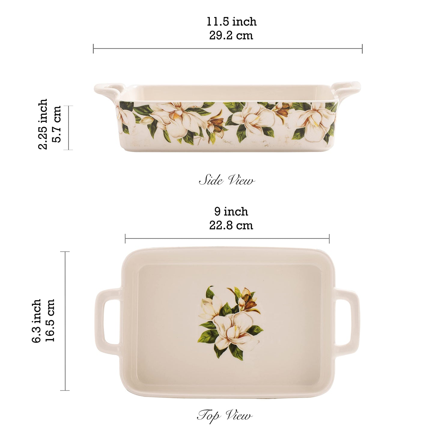 Bico Magnolia Floral Stoneware Baking Dish Set, Non-stick Lasagna Pan, Large Rectangular Baking Pan, Casserole Dish, Microwave, Dishwasher and Oven Safe