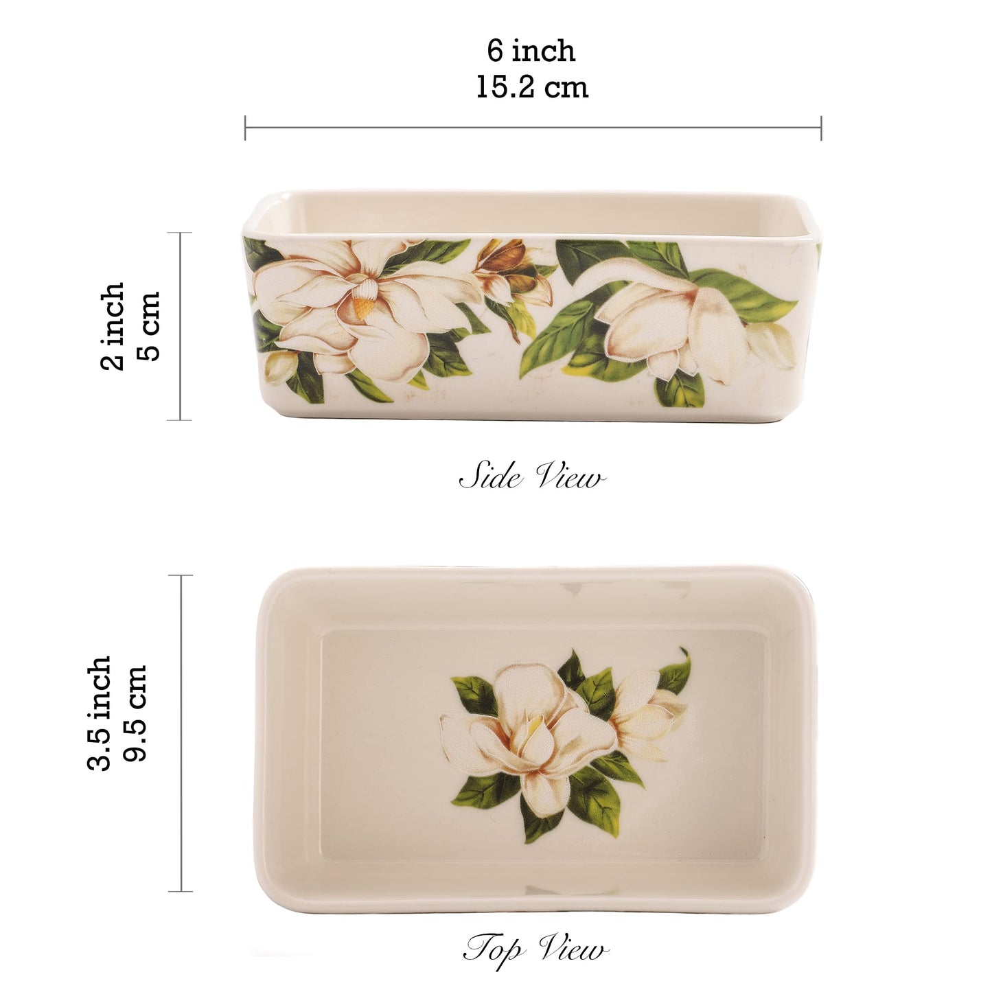 Bico Magnolia Floral Stoneware Casserole Dish Set, Set of 2, Lasagna Pan, Rectangular Baking Pan, Small Baking Dish, Microwave, Dishwasher and Oven Safe