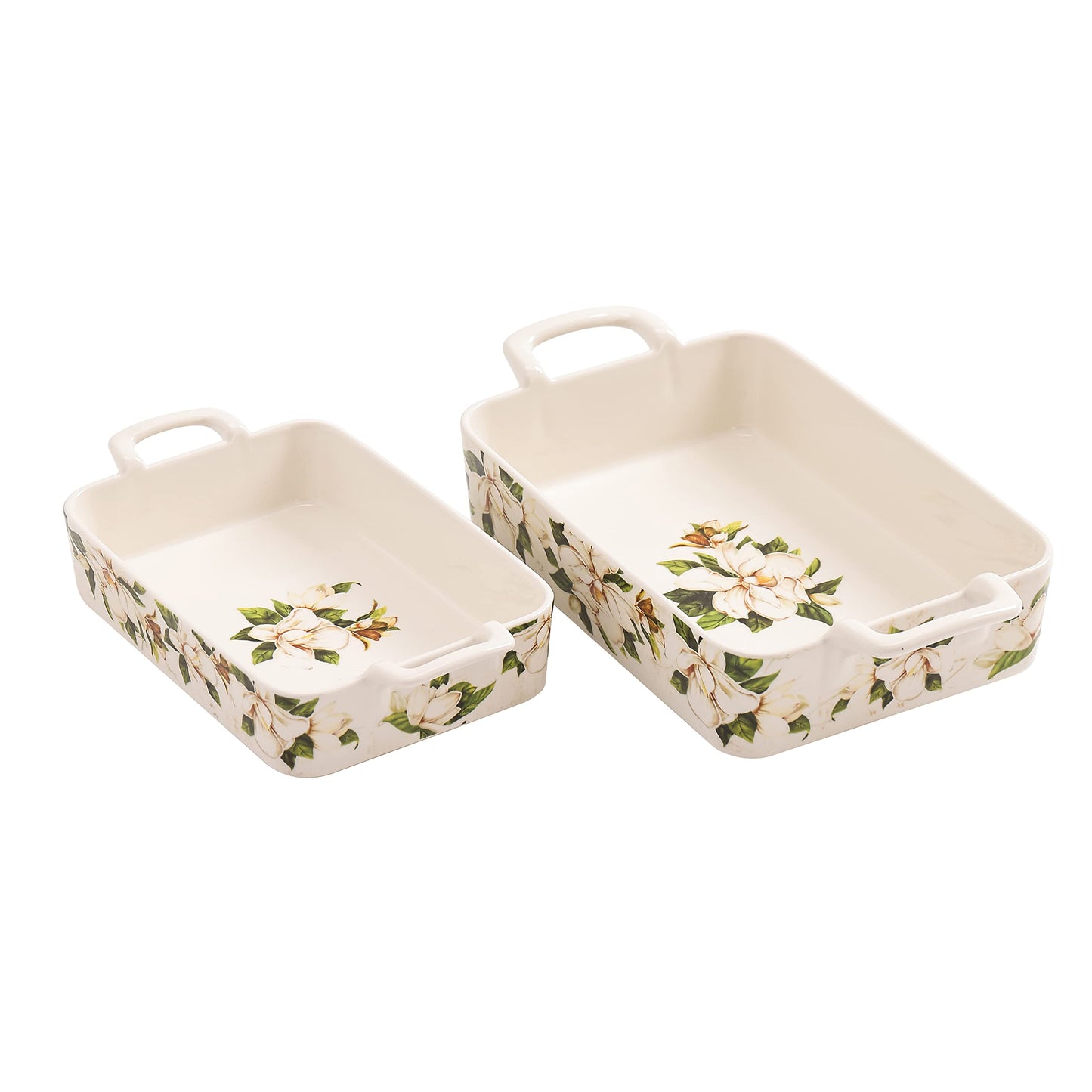 Bico Magnolia Floral Stoneware Baking Dish Set, Non-stick Lasagna Pan, Large Rectangular Baking Pan, Casserole Dish, Microwave, Dishwasher and Oven Safe