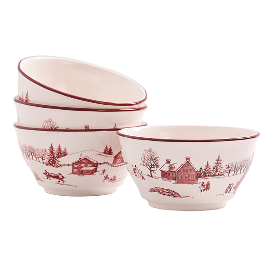 Bico Toile de Jouy Winter Wonderland 25oz Cereal Bowls, Set of 4, for Pasta, Salad, Cereal, Soup & Microwave & Dishwasher Safe