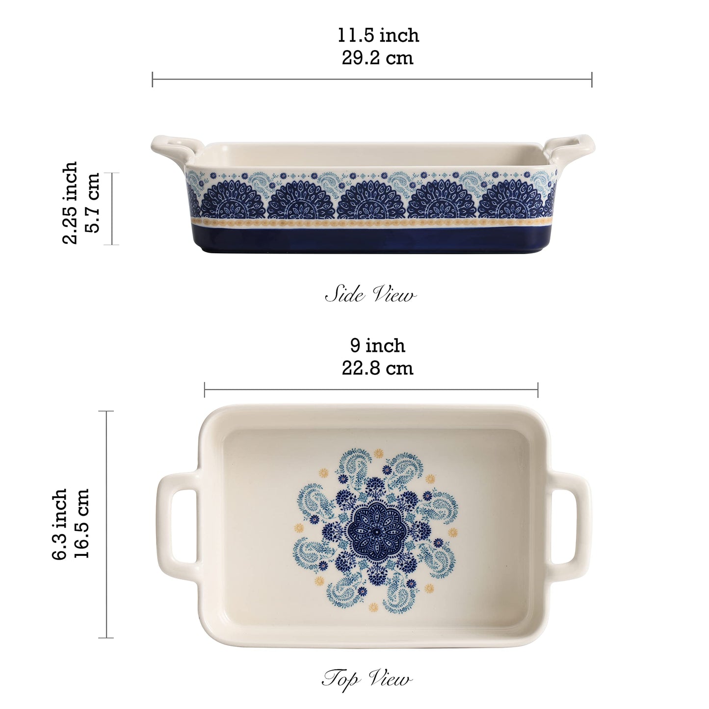 Bico Blue Talavera Stoneware Baking Dish Set, Non-stick Lasagna Pan, Large Rectangular Baking Pan, Casserole Dish, Microwave, Dishwasher and Oven Safe