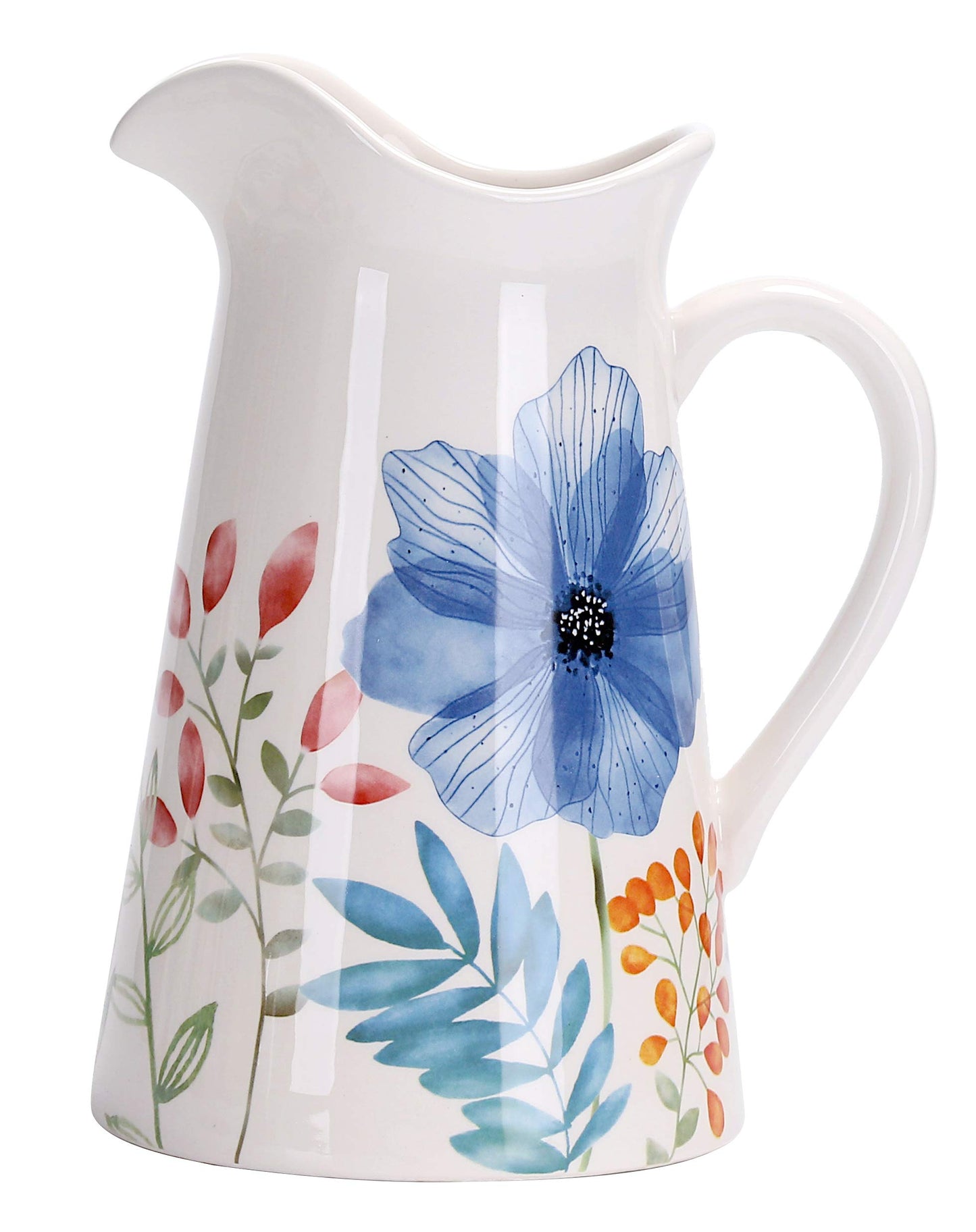 Bico Flower Carnival Ceramic 2.5 Quarts Pitcher with Handle, Decorative Vase for Flower Arrangements, Dishwasher Safe