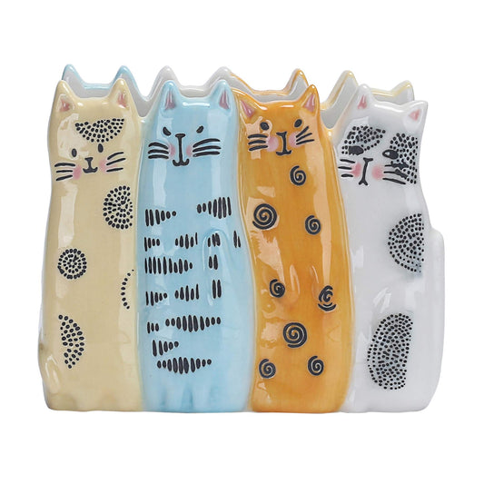 Bico Cartoon Cat Napkin Holder, Handpainted Stoneware, Dishwasher Safe