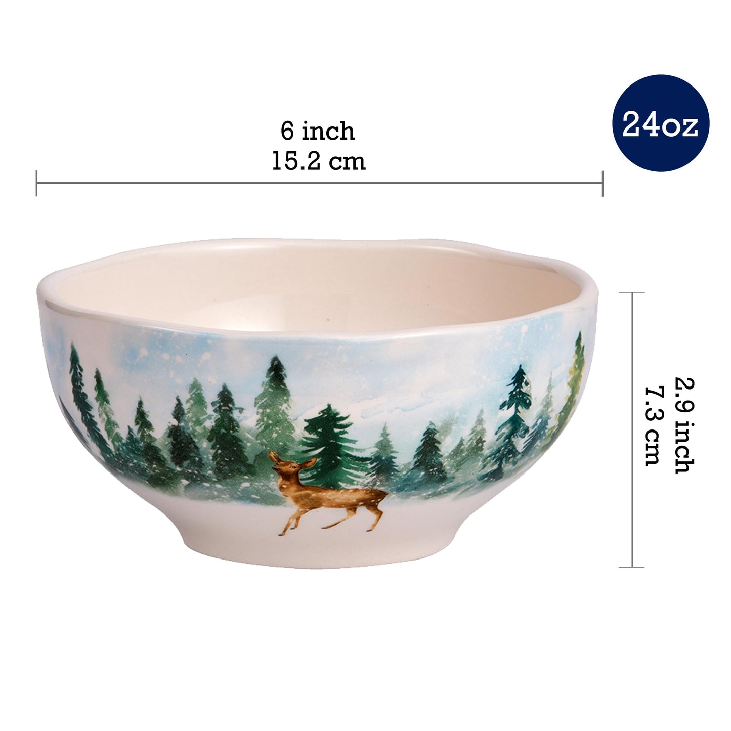 Bico Enchanted Deer Dreamscape Ceramic Cereal Bowls Set of 4, 26oz, for Pasta, Salad, Cereal, Soup & Microwave & Dishwasher Safe