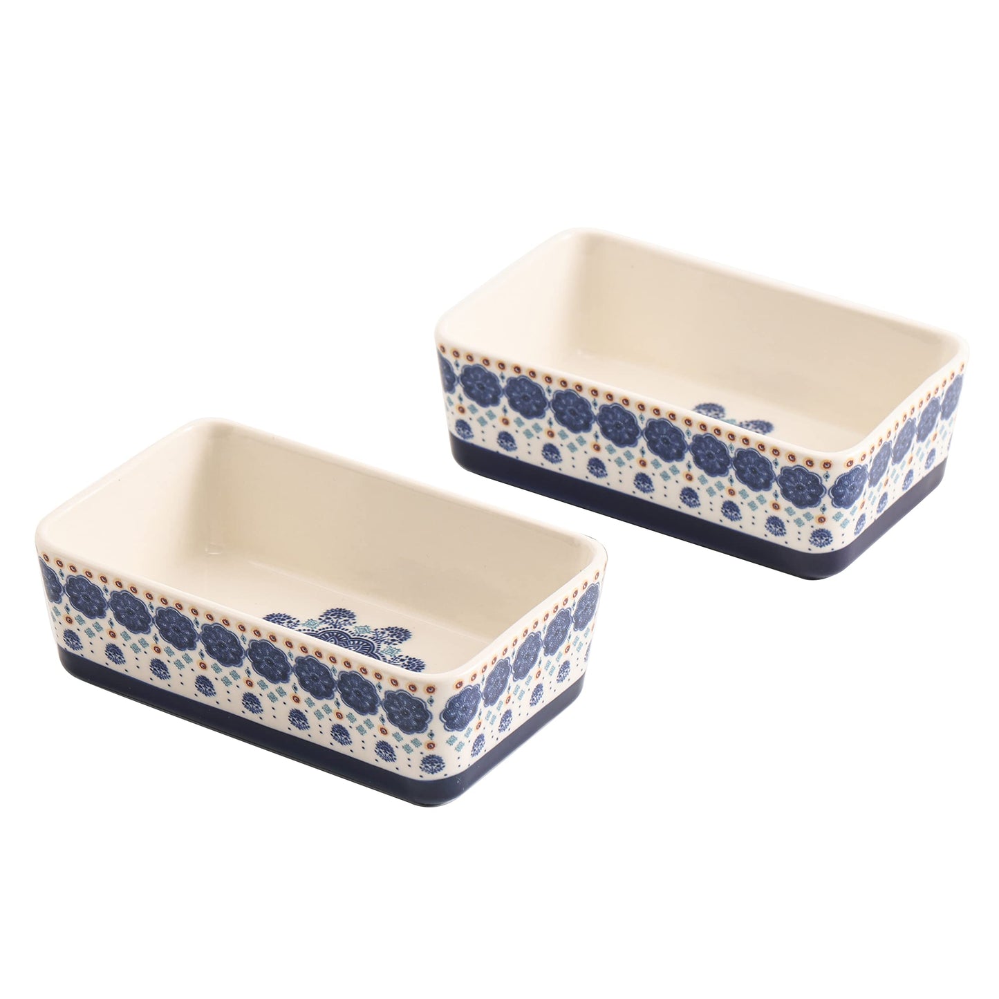 Bico Blue Talavera Stoneware Casserole Dish, Set of 2, Lasagna Pan, Rectangular Baking Pan, Small Baking Dish, Microwave, Dishwasher and Oven Safe