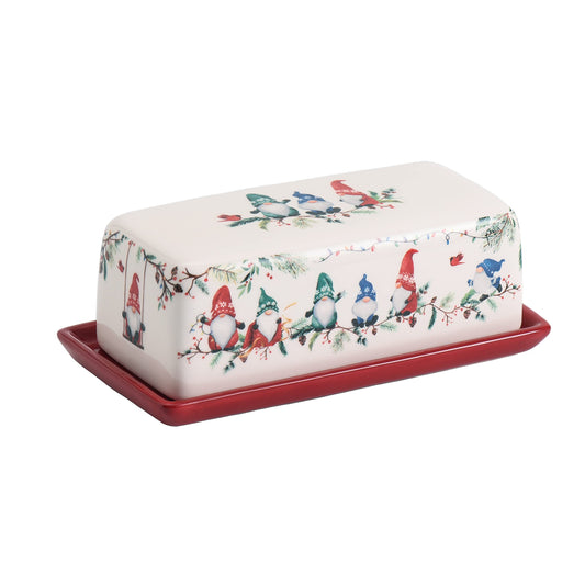 Bico Christmas Gnomes Ceramic Butter Dish with Lid, Butter Keeper for Counter, Kitchen, Dishwasher Safe