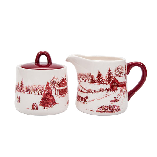 Bico Toile De Jouy Winter Wondereland Ceramic Sugar and Cream Set, Dishwasher Safe