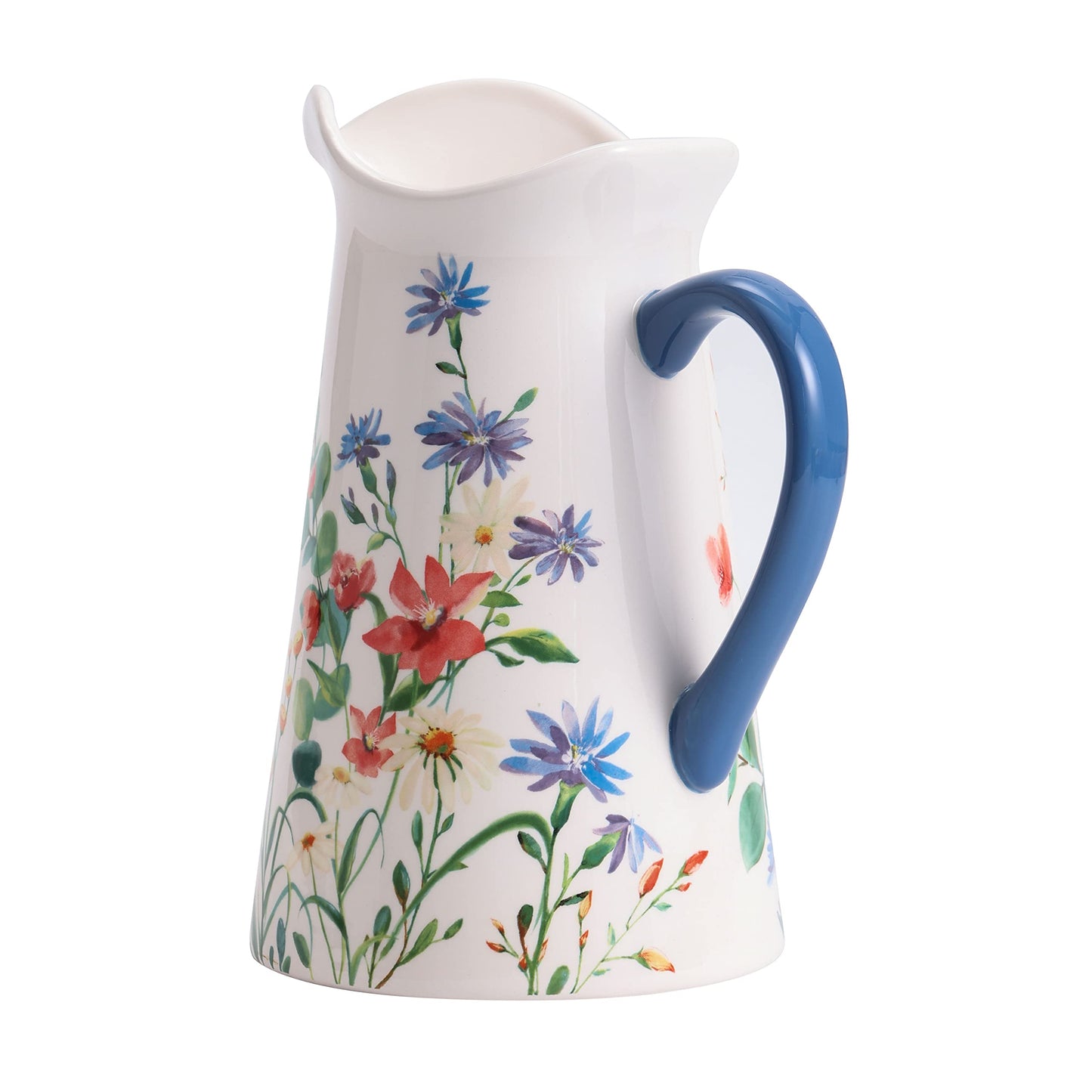 Bico Summer Provence Ceramic 2.5 Quarts Pitcher with Handle, Decorative Vase for Flower Arrangements, Dishwasher Safe