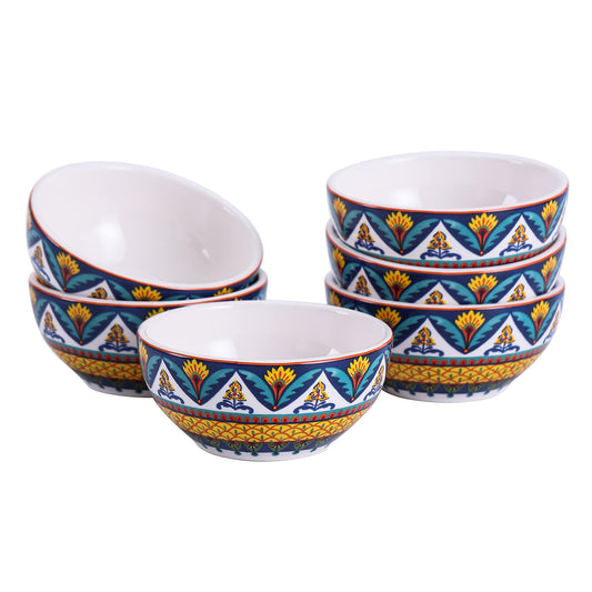 Bico Havana Dessert Bowls Set of 6, Ceramic, 12oz, for Ice Cream, Salad, Cereal, Dipping Sauce, Microwave & Dishwasher Safe