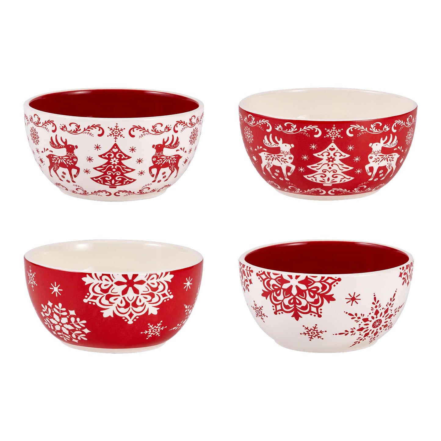 Bico Holly Jolly Ceramic Cereal Bowls Set of 4, 26oz, for Pasta, Salad, Cereal, Soup & Microwave & Dishwasher Safe