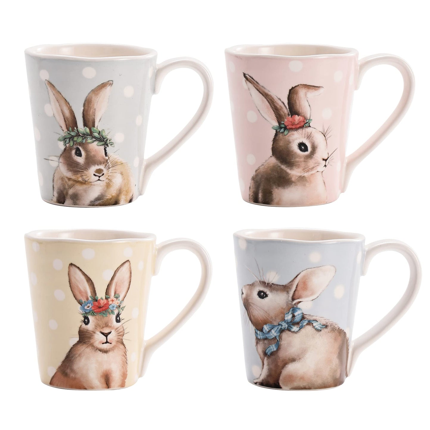 Bico Farmhouse Bunny Ceramic Mugs, 16oz, Set of 4, for Coffee, Tea, Drinks, Microwave & Dishwasher Safe