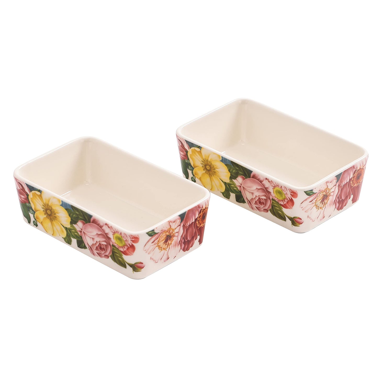 Bico Peony Heaven Stoneware Casserole Dish Set, Set of 2, Lasagna Pan, Rectangular Baking Pan, Small Baking Dish, Microwave, Dishwasher and Oven Safe