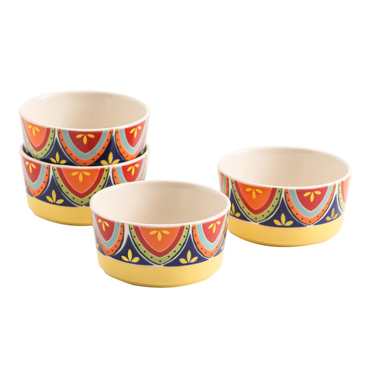 Bico Tunisian Stoneware 8oz Ramekin Set, Set of 4, Round Baking Bowl for Pudding, Creme Brulee, Souffle, Microwave, Dishwasher and Oven Safe