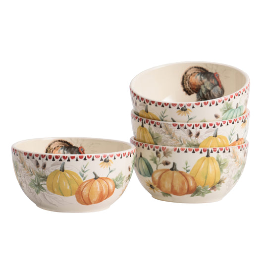 Bico Blessing Season 26oz Ceramic Cereal Bowls, Set of 4, for Pasta, Salad, Cereal, Soup & Microwave & Dishwasher Safe