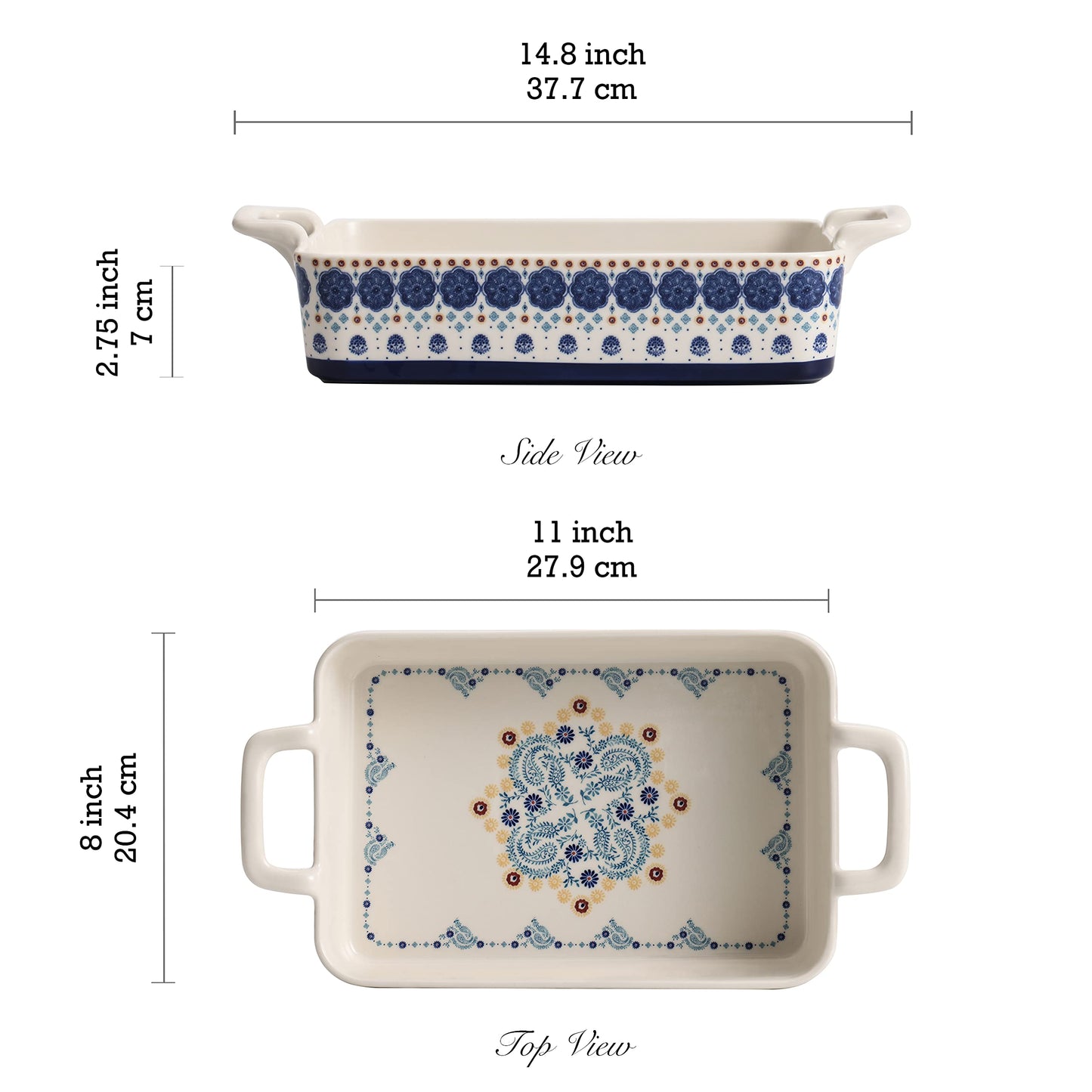 Bico Blue Talavera Stoneware Baking Dish Set, Non-stick Lasagna Pan, Large Rectangular Baking Pan, Casserole Dish, Microwave, Dishwasher and Oven Safe