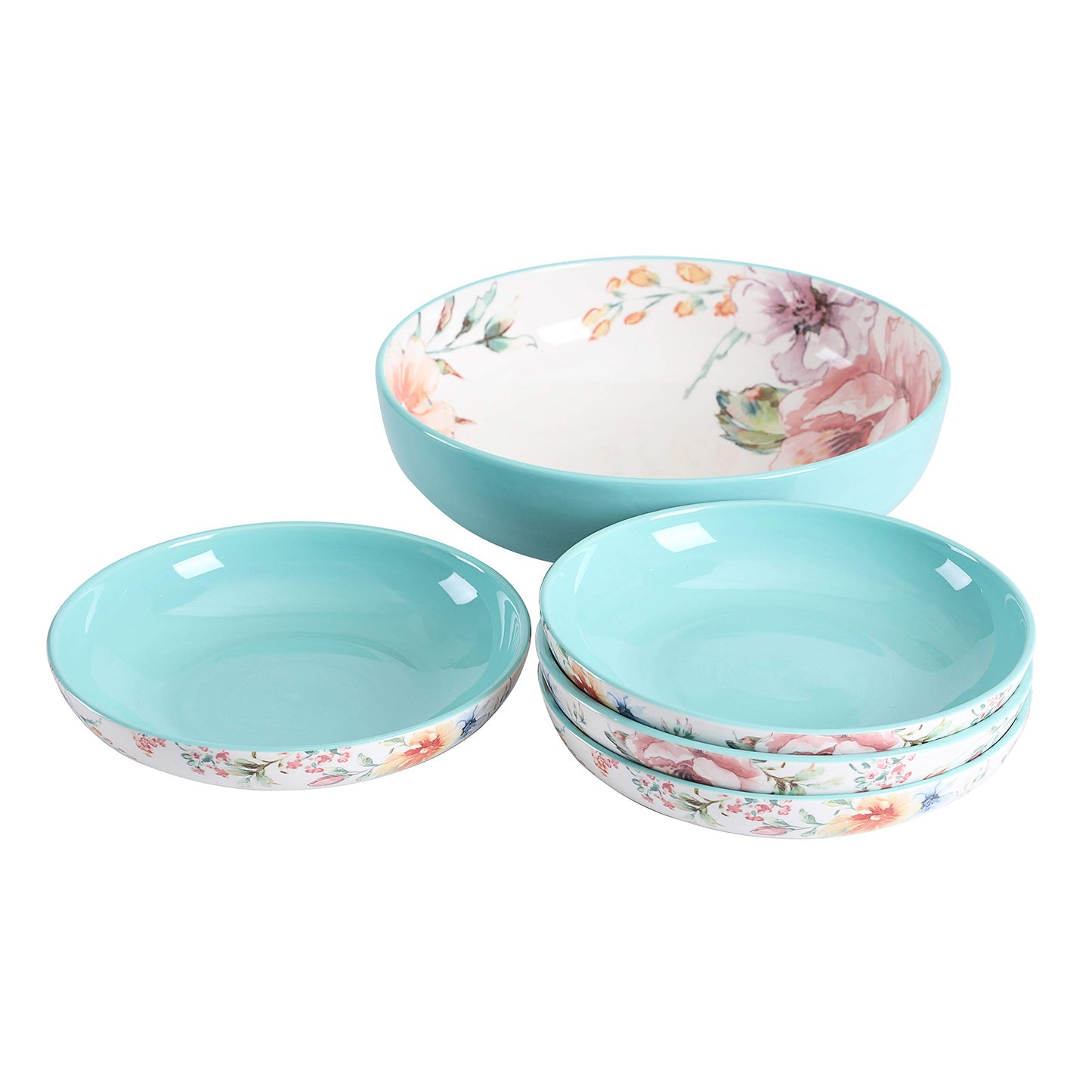 Bico Pattern Pasta Bowls Set, Set of 5, Ceramic, 1 unit 214oz, 4 units 35oz